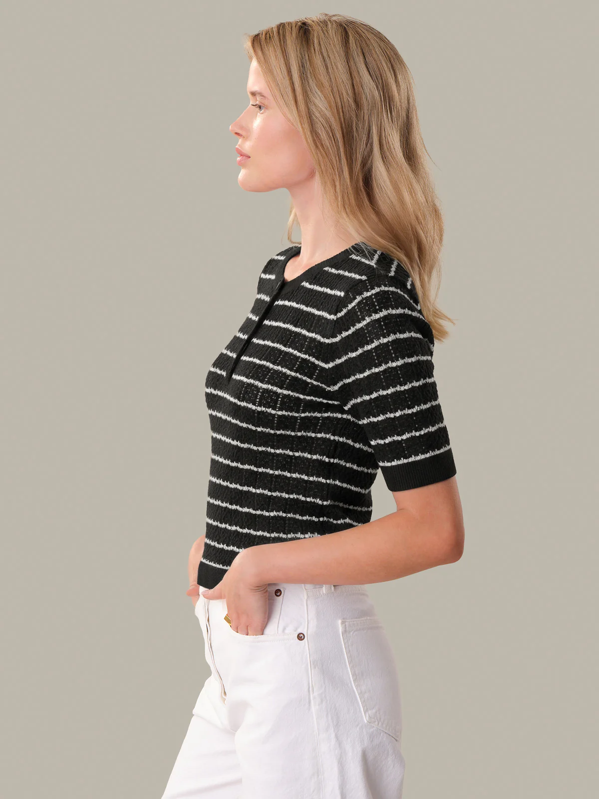 Astrid: Textured Stripe Henley Pullover - Image 2
