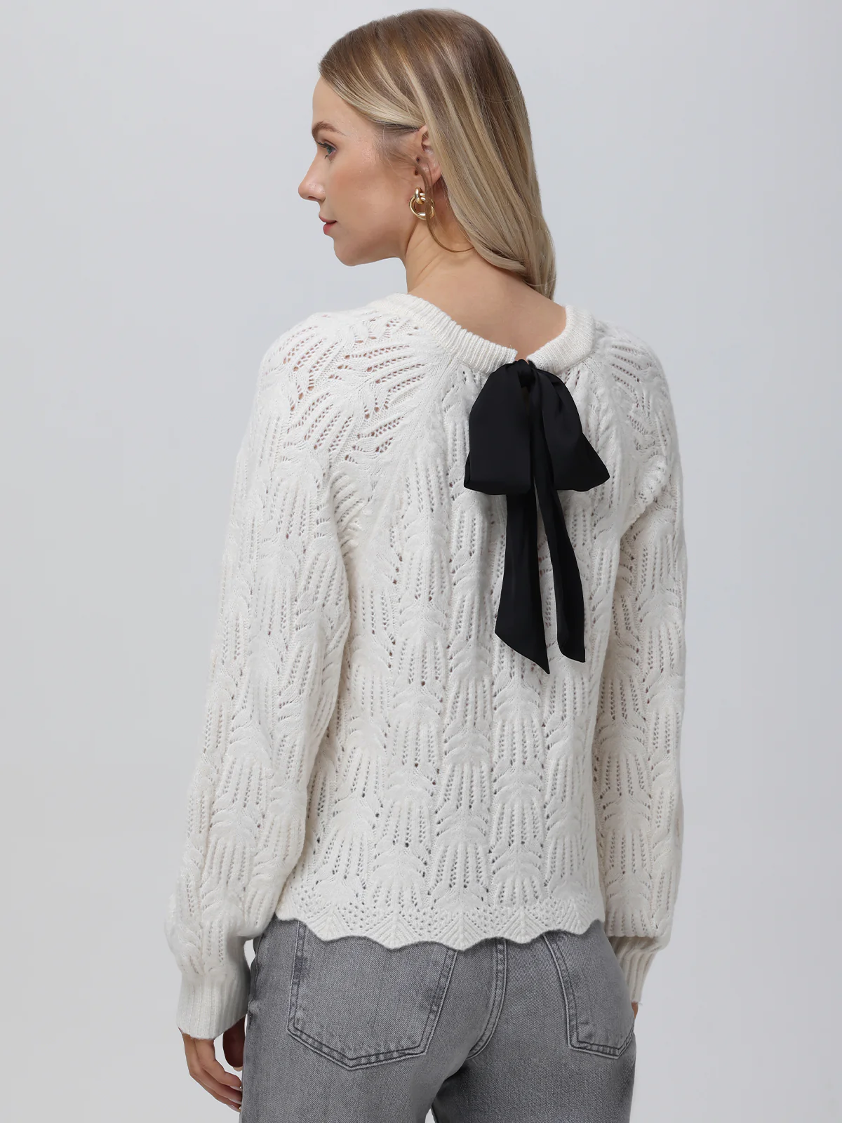 Athena: Pointelle Bow Back Sweater - Image 3