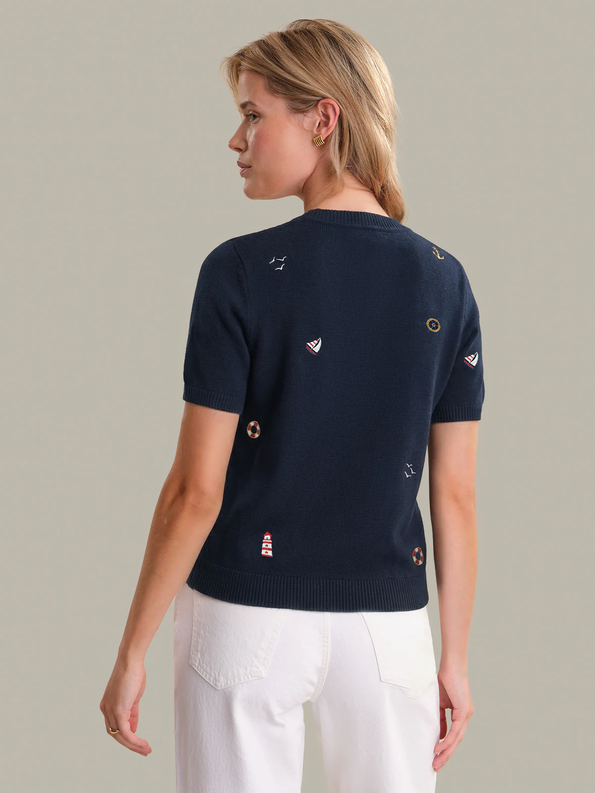Beth: Nautical Embroidered Cotton Cardigan - Image 3