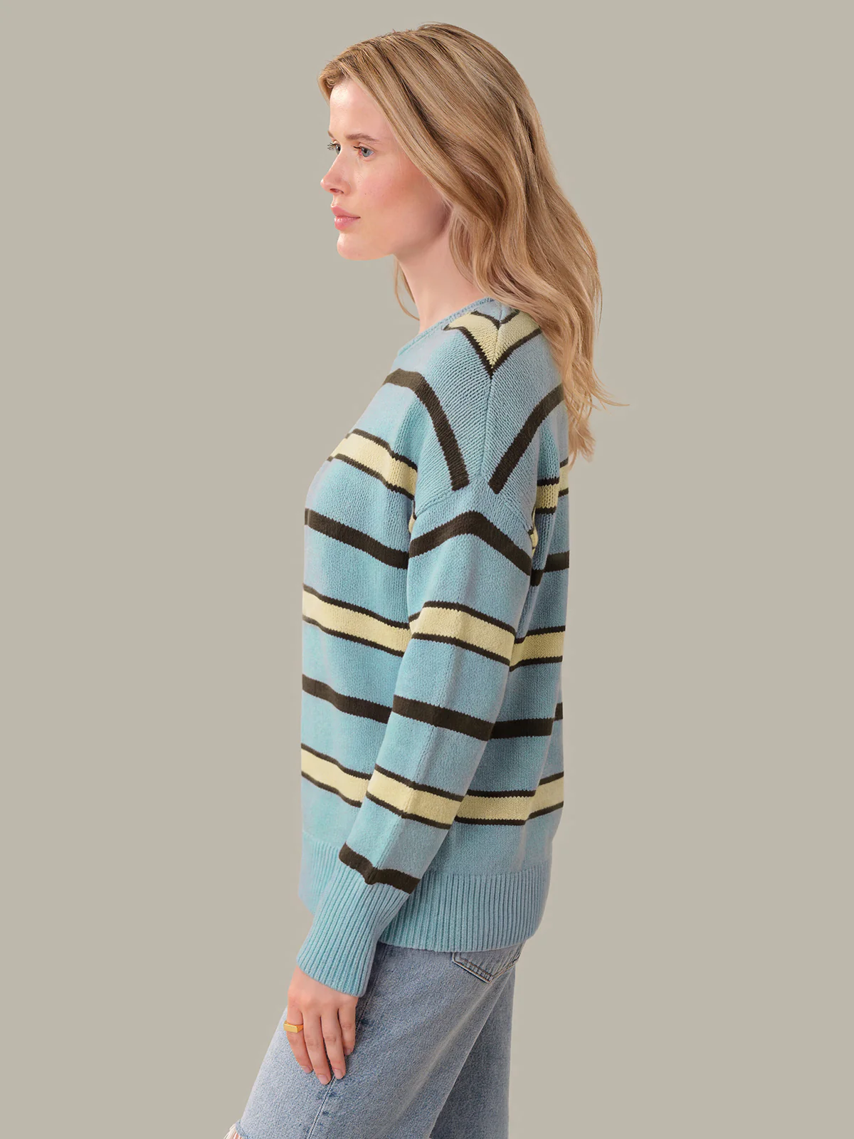 Bree: Stripe Roll Edge Cotton Sweater - Image 2