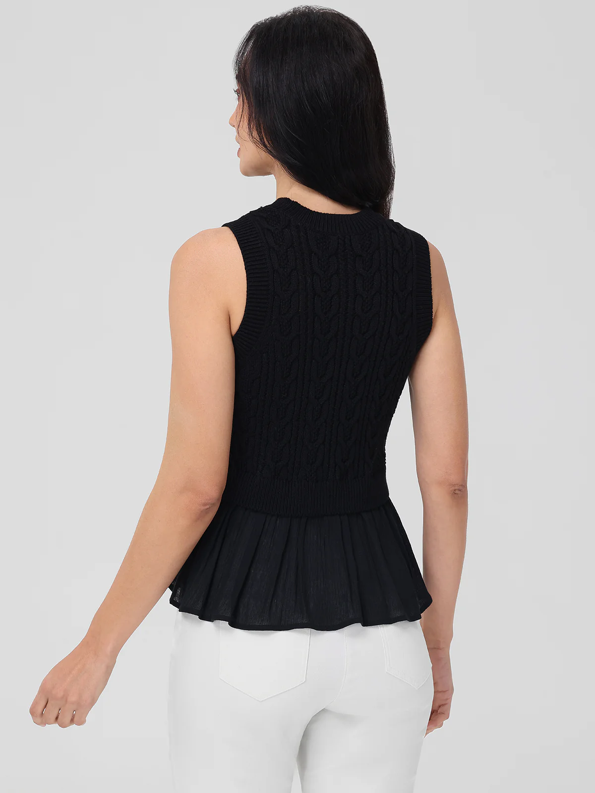 Camilia: Cotton Mixed Media Cable Tank - Image 3
