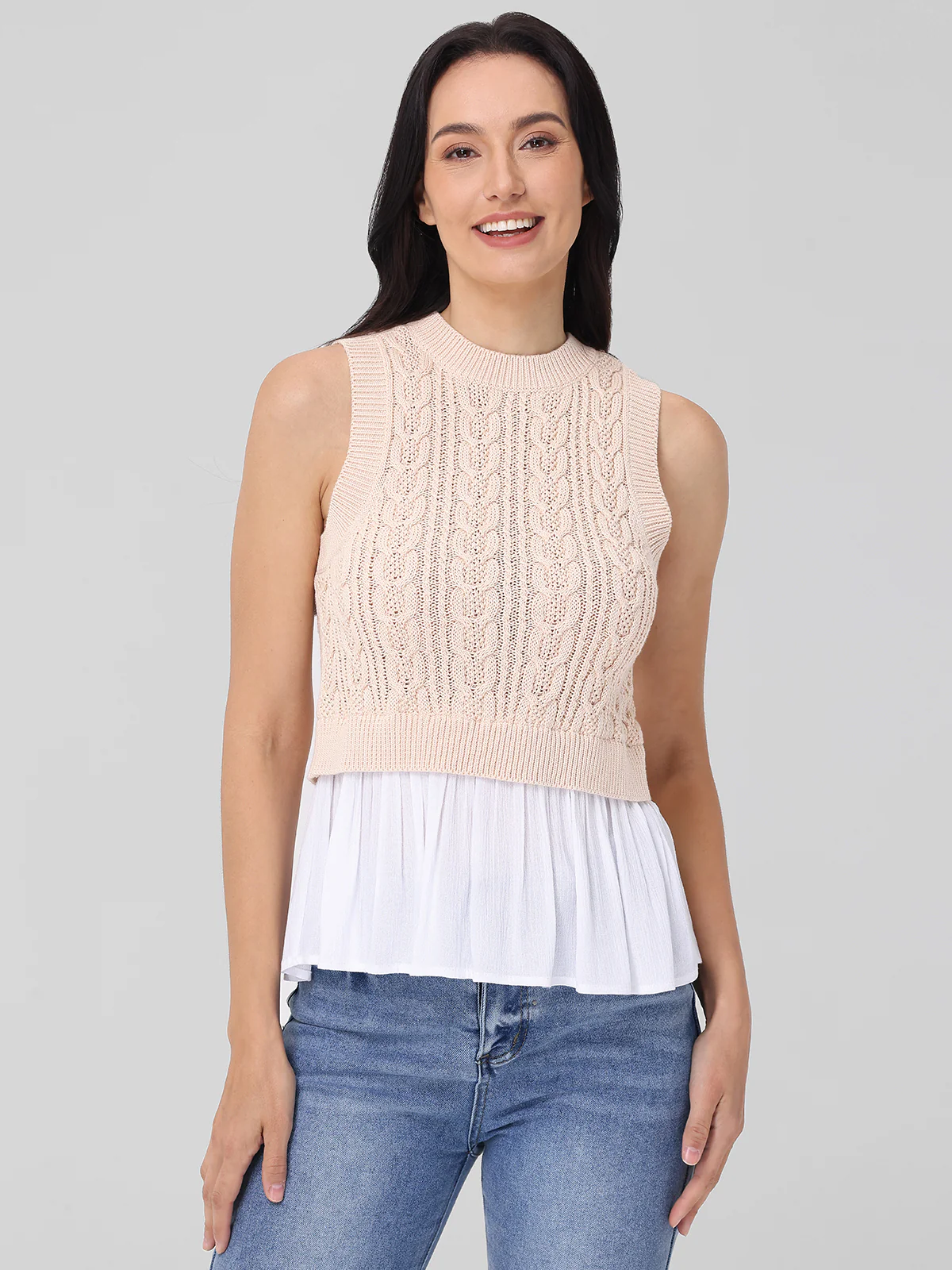 Camilia: Cotton Mixed Media Cable Tank - Image 4