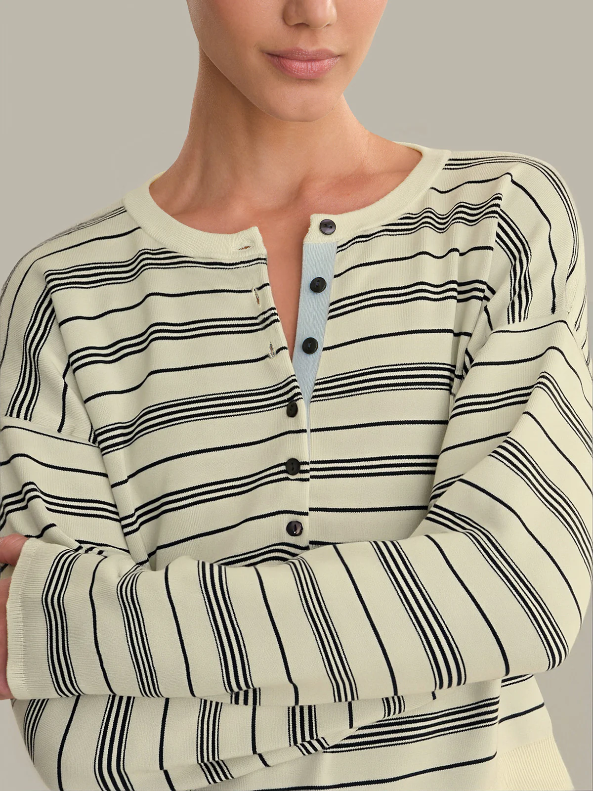 Cara: Striped Henley Pullover - Image 4