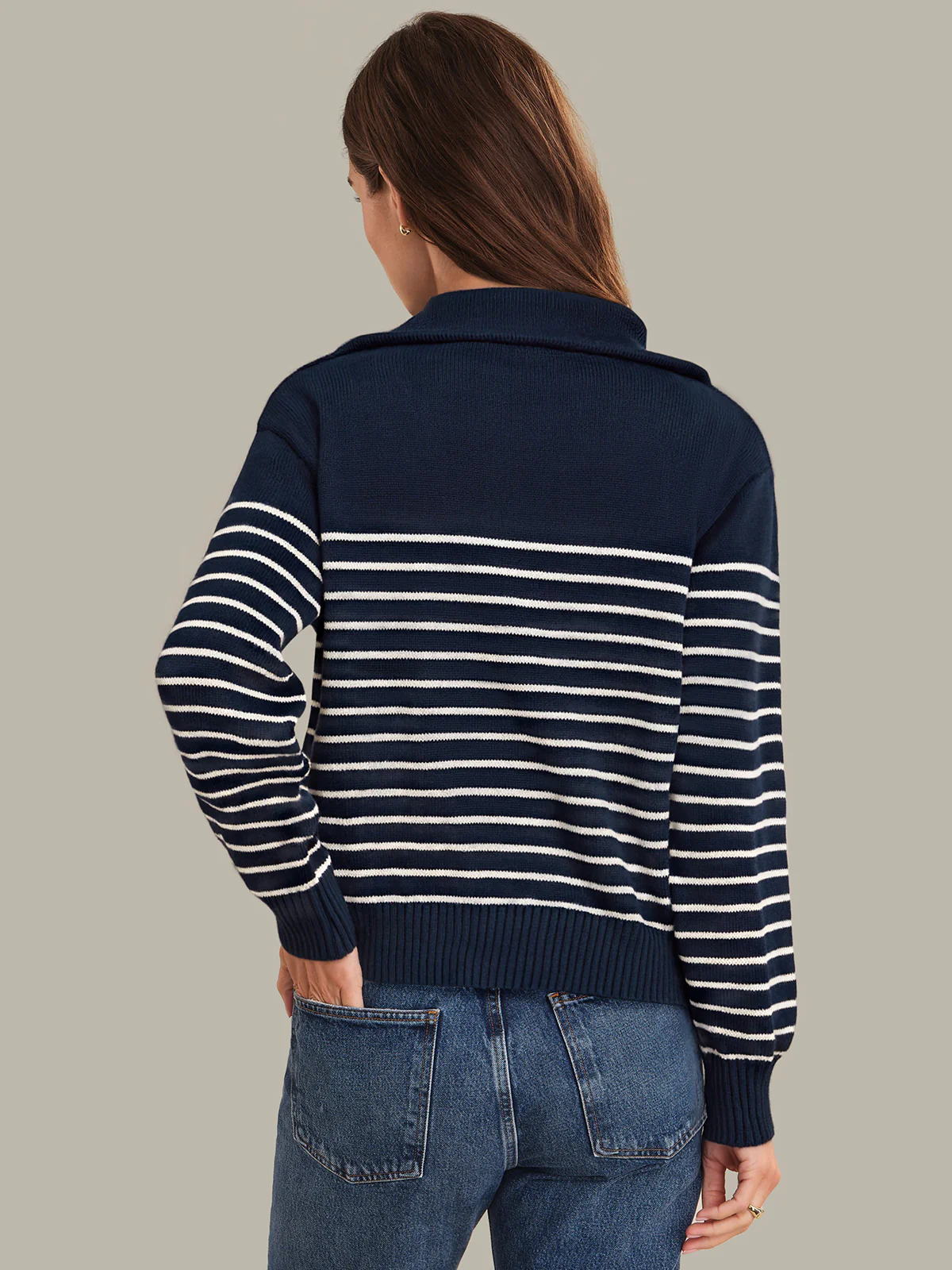 Carmen: Cotton Stripe Quarter Zip Sweater - Image 3
