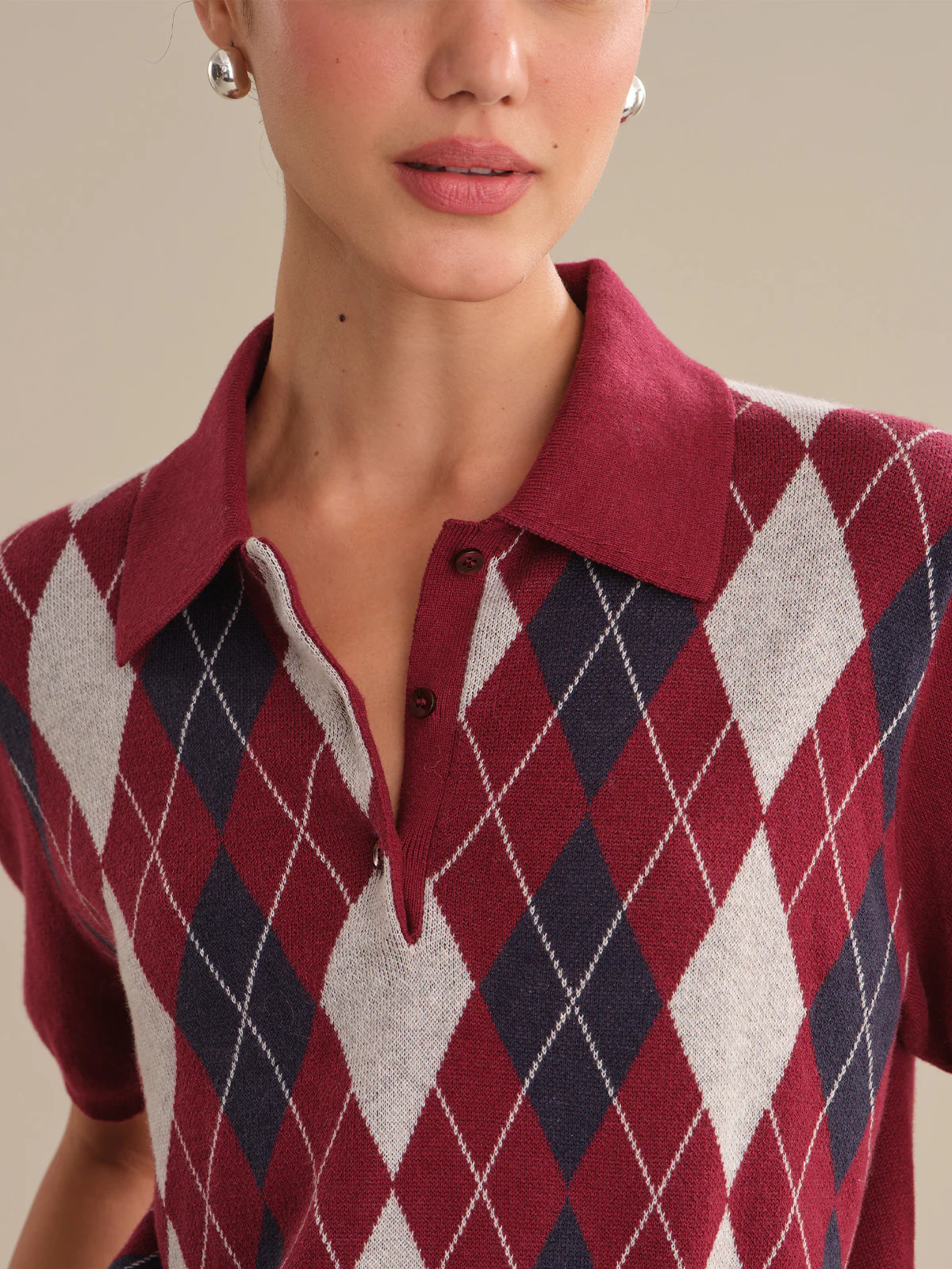 Carmine: Cashmere Blend Argyle Polo Shirt - Image 4