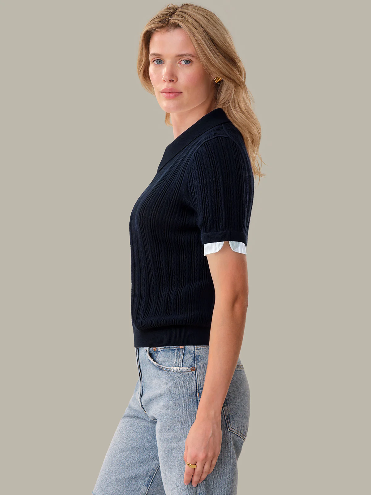 Cassia: Pointelle Knit Polo - Image 2