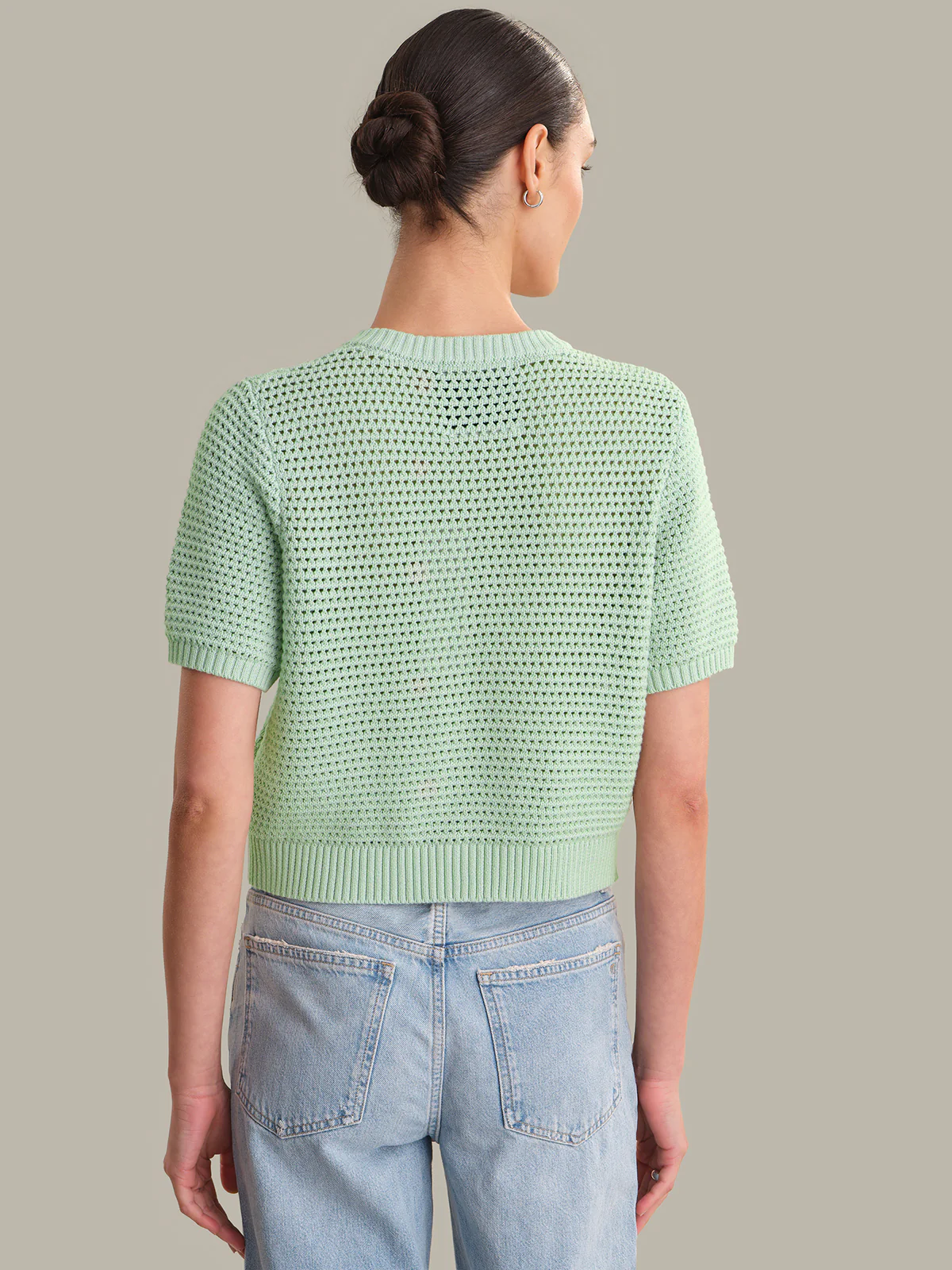 Celine: Cotton Cropped Pointelle Cardigan - Image 3