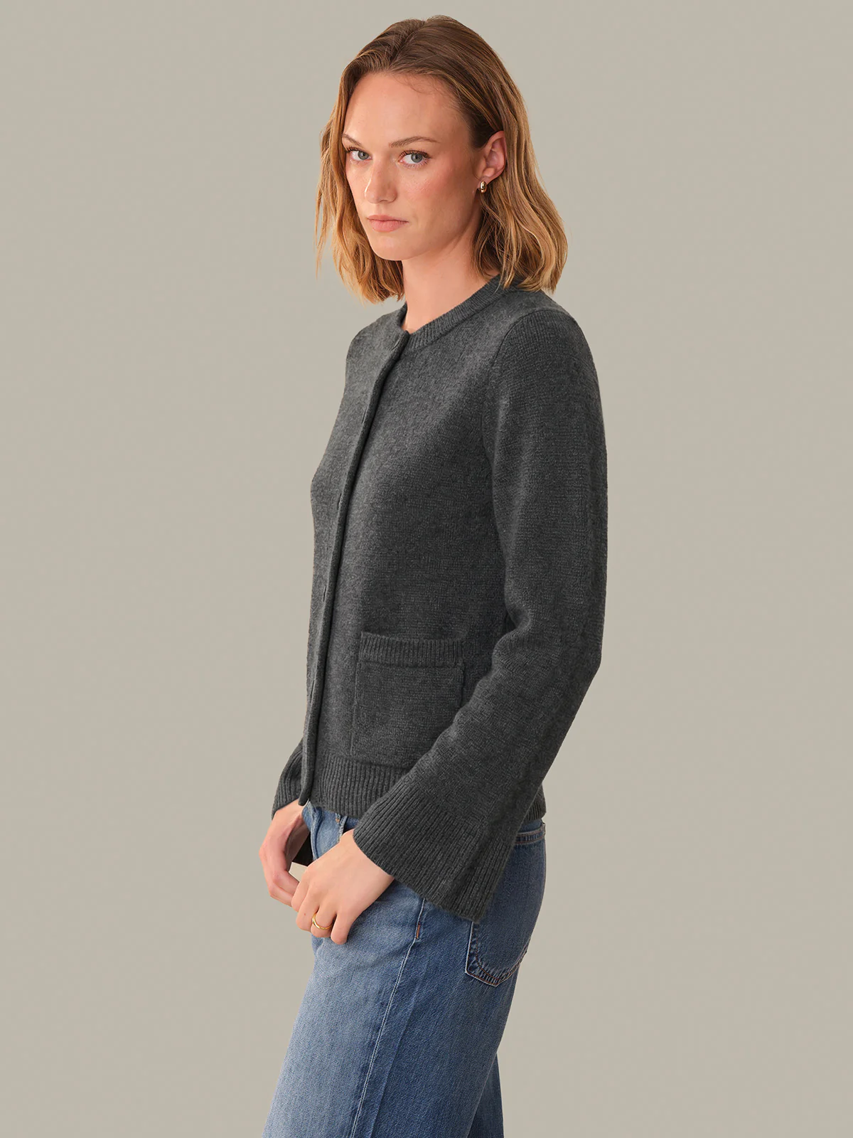 Classic Wool Crewneck Cardigan - Image 2