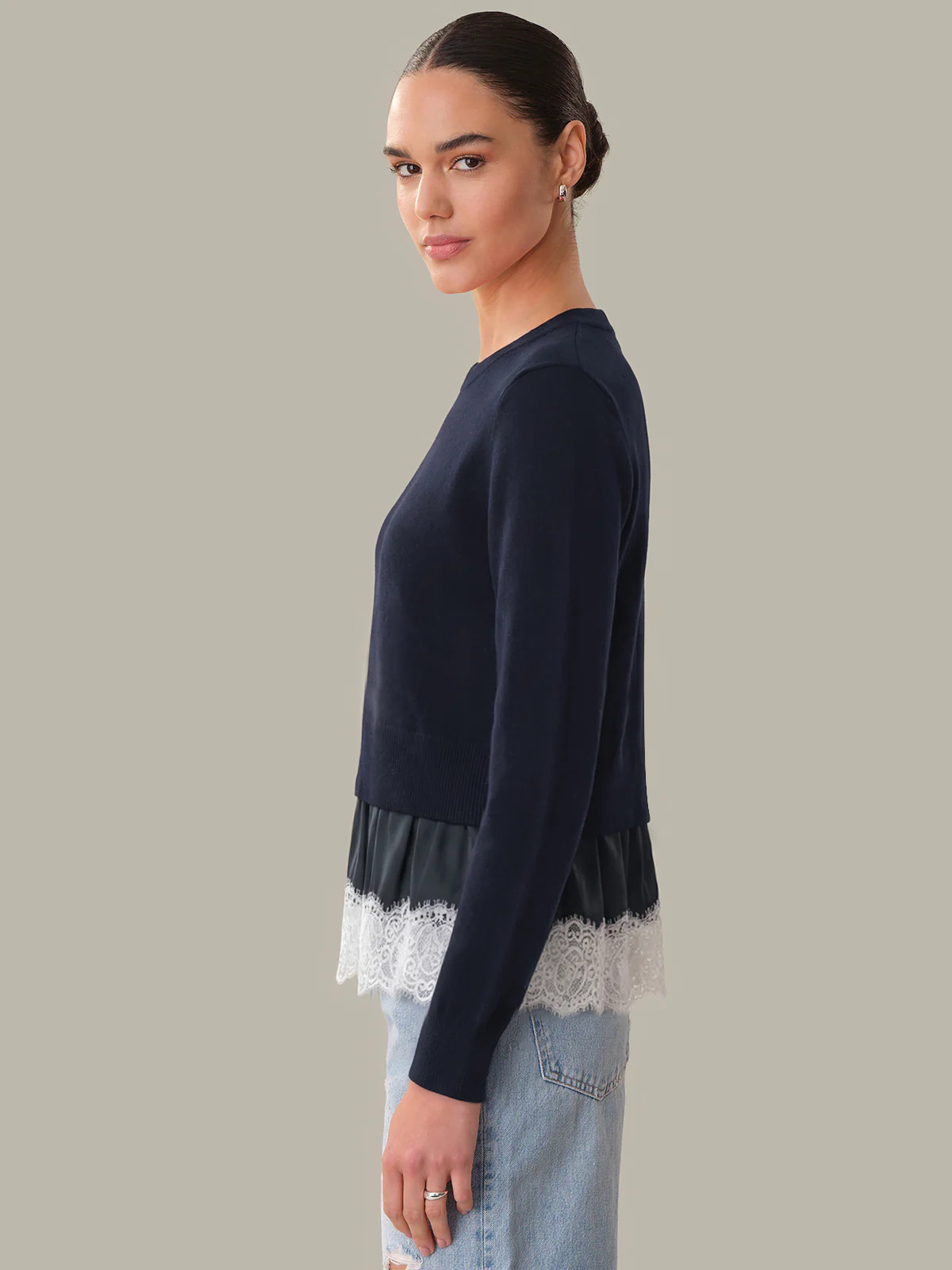 Cora: Lace Trim Cashmere Blend Knit Pullover - Image 2