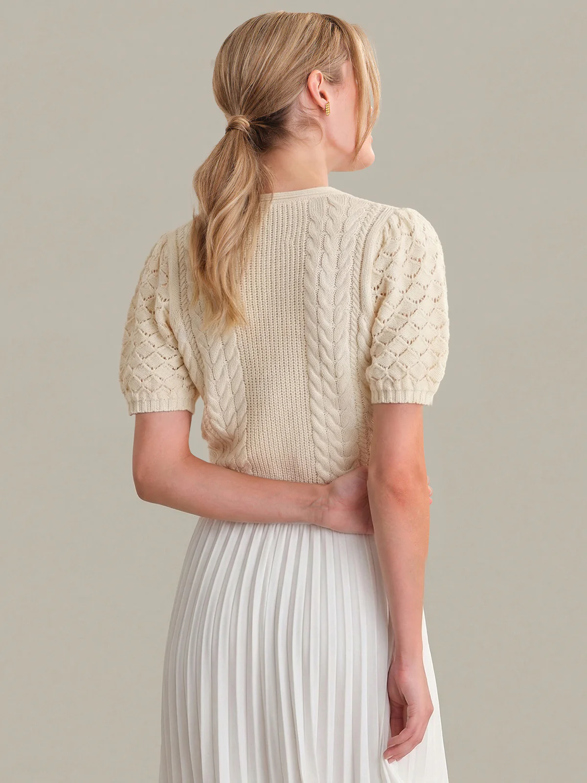 Elaine: Cotton Puff Sleeve Tie Front Top - Image 3