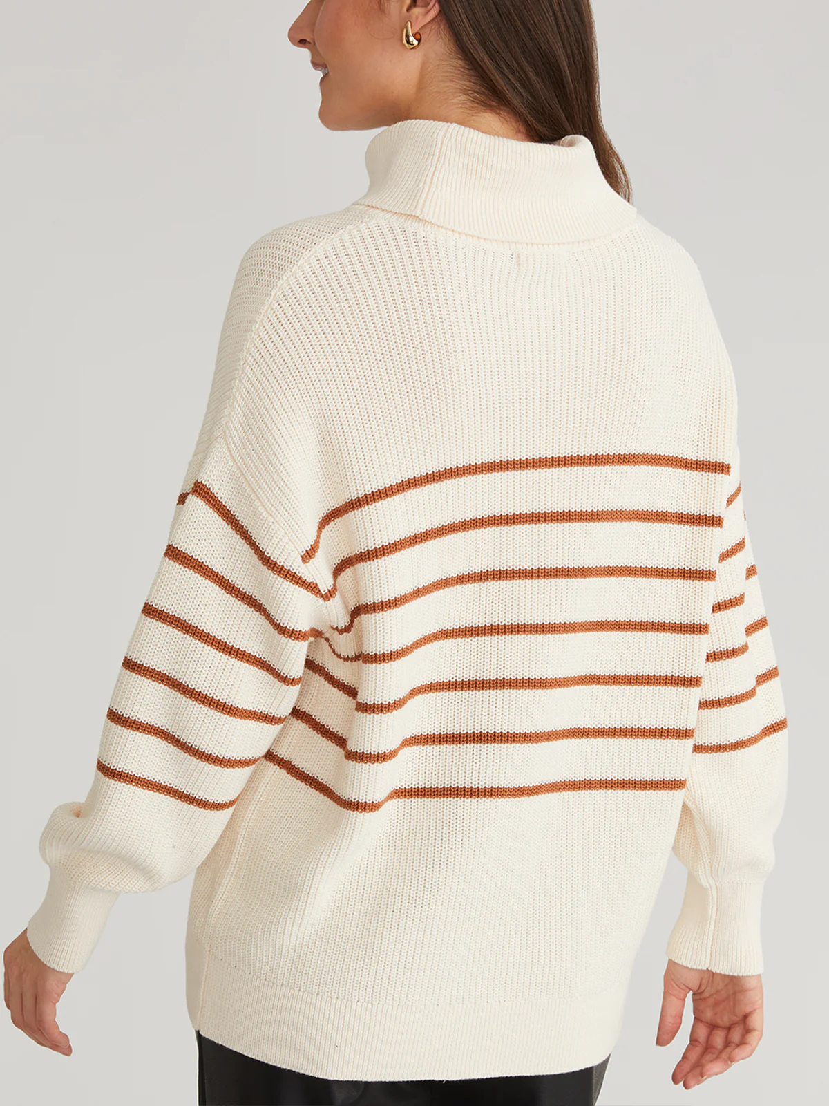 Elise: Cotton Oversize Stripe Turtleneck Pullover - Image 3
