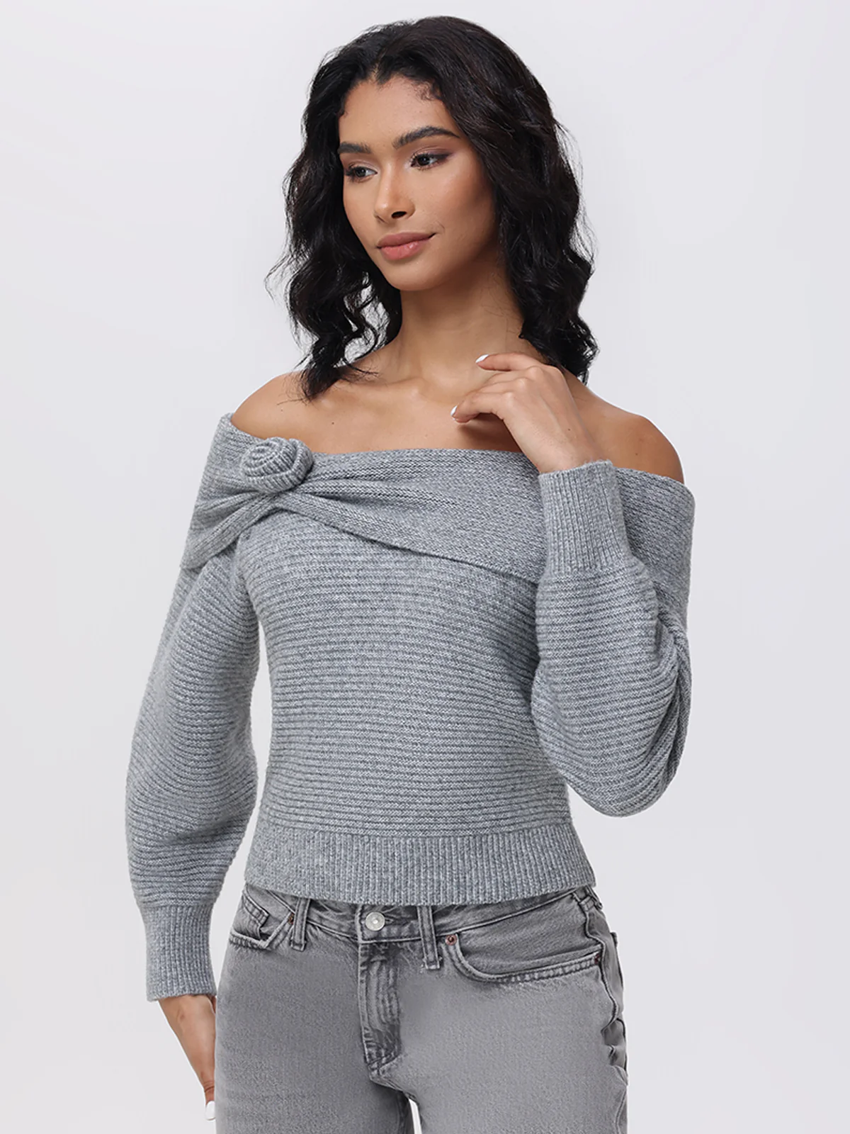 Elizabeth: Off The Shoulder Rosette Sweater - Image 2