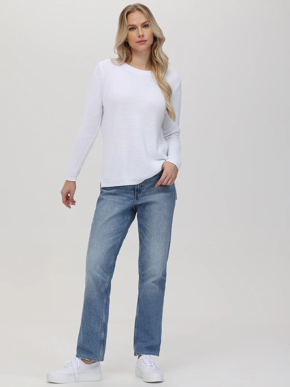Emma: Crewneck Shaker Stitch Cotton Sweater - Image 4
