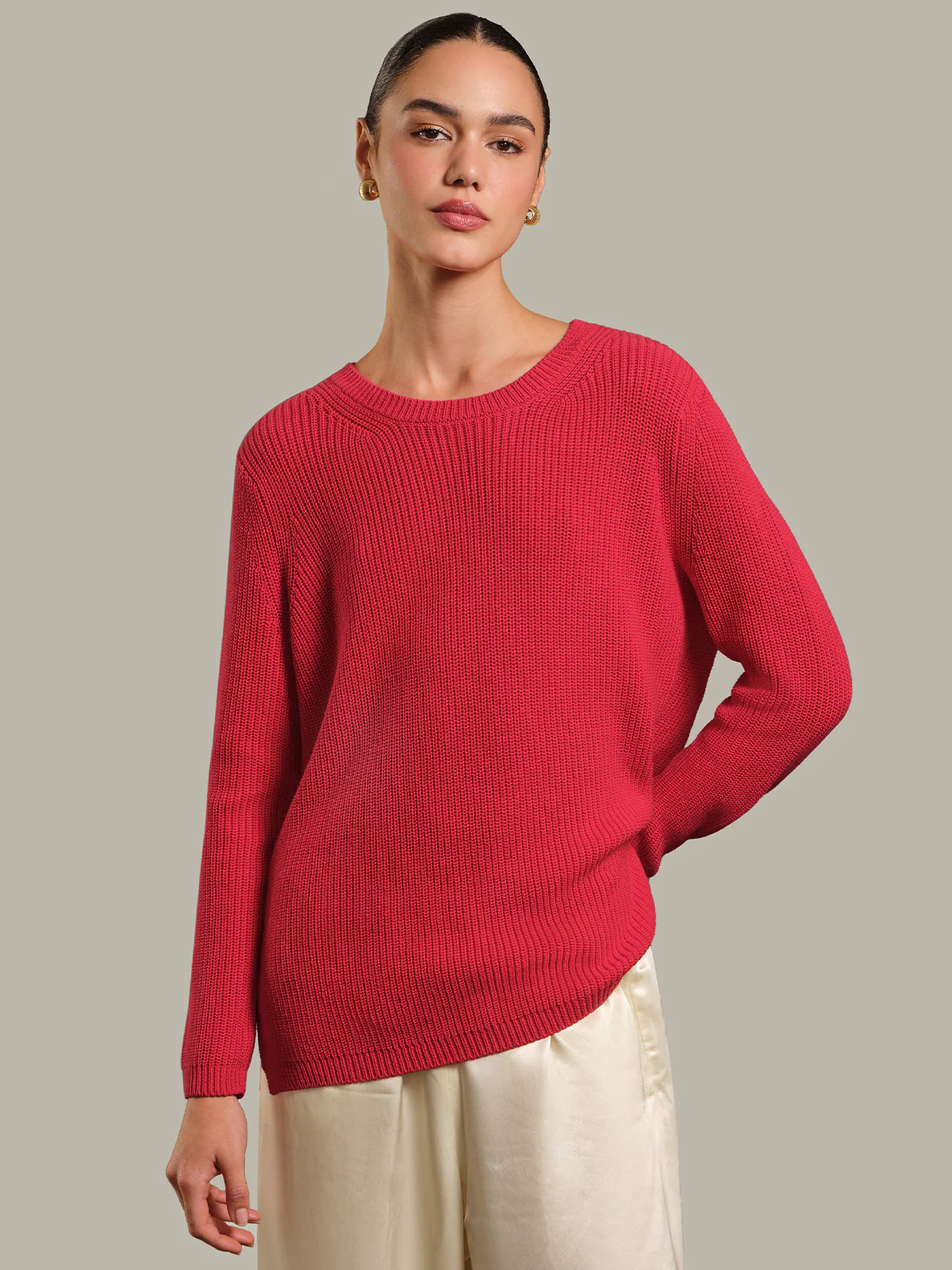 Emma: Crewneck Shaker Stitch Cotton Sweater - Image 2