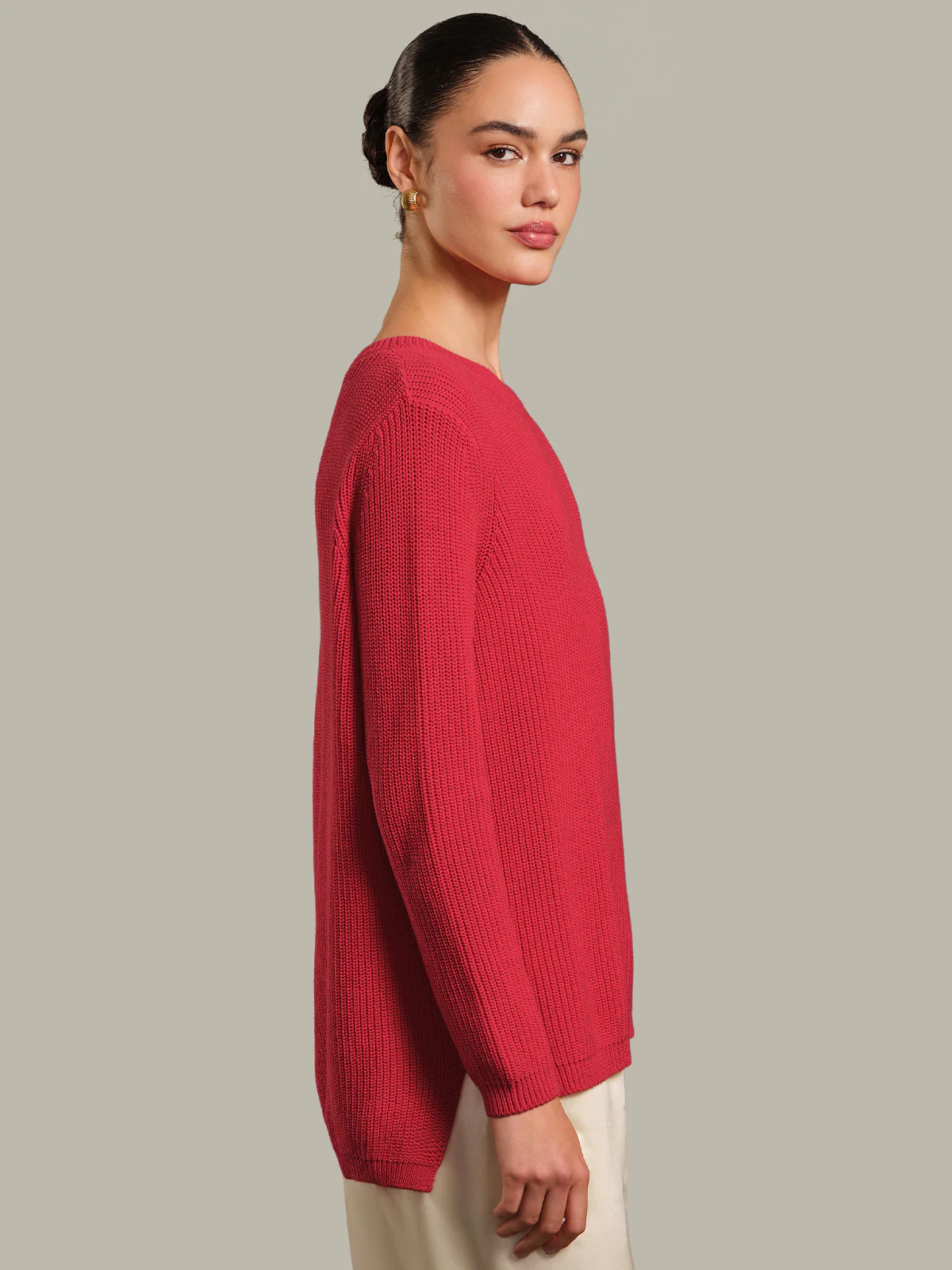 Emma: Crewneck Shaker Stitch Cotton Sweater - Image 3