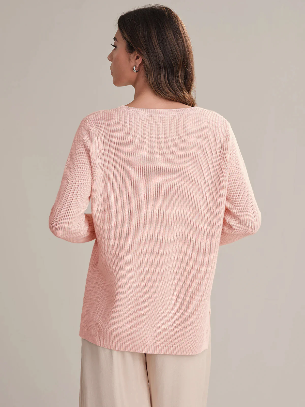 Emma: Crewneck Shaker Stitch Cotton Sweater - Image 3