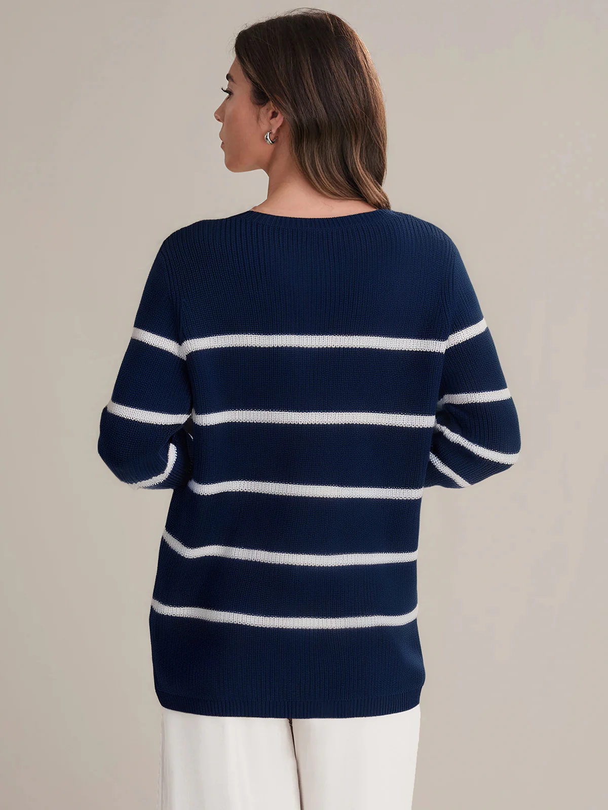Emma: Stripe Crewneck Shaker Stitch Cotton Sweater - Image 3