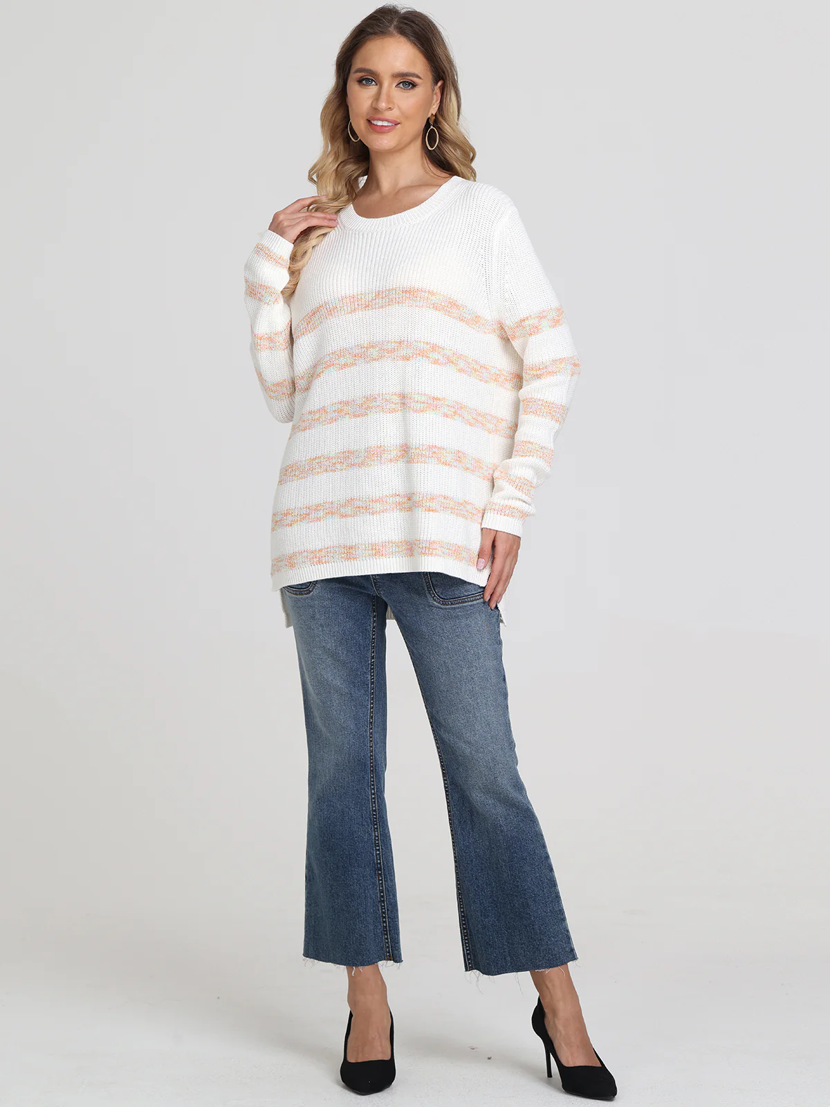 Emma: Stripe Crewneck Shaker Sweater - Image 5