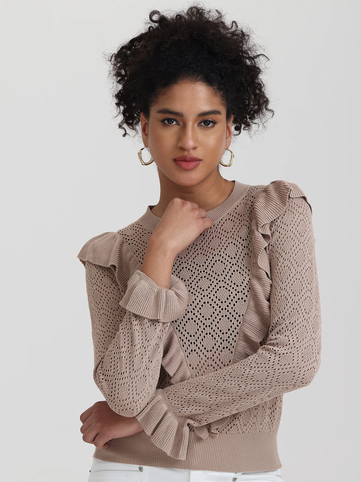 Frances: Ruffle-Trimmed Pointelle Sweater - Image 4