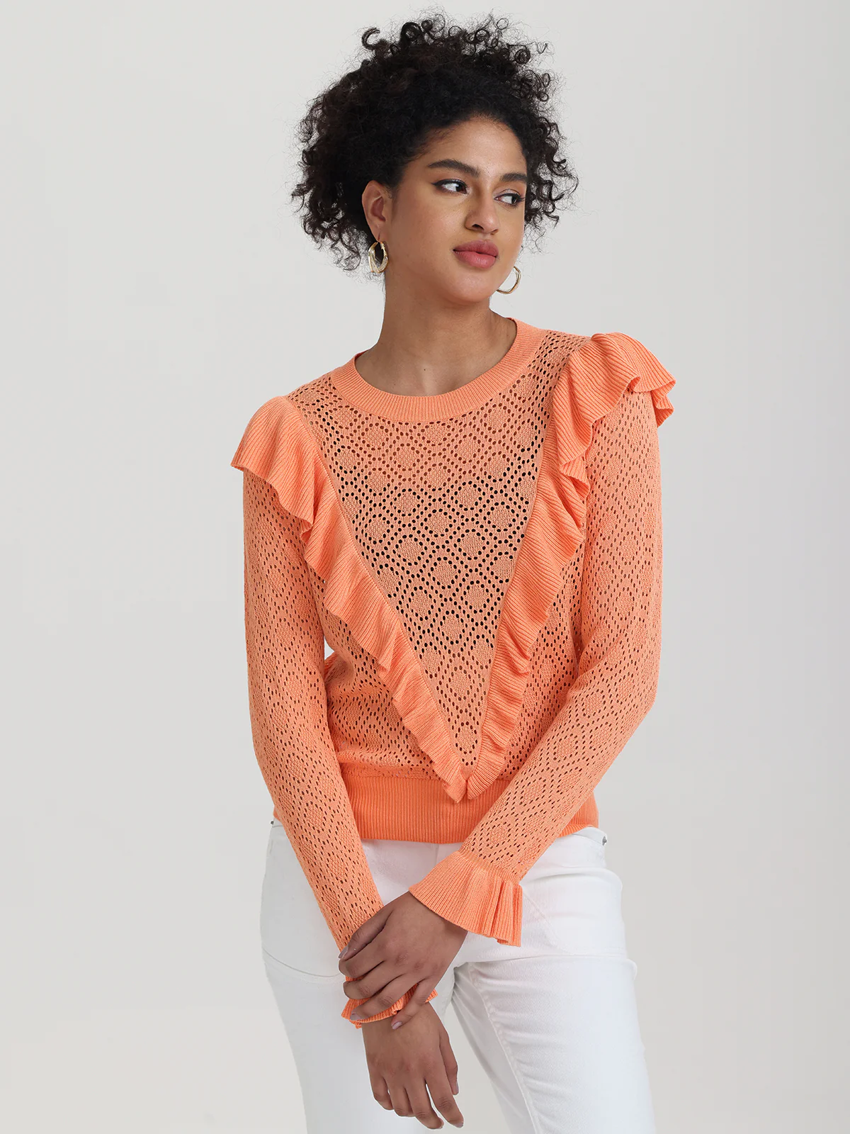 Frances: Ruffle-Trimmed Pointelle Sweater - Image 2
