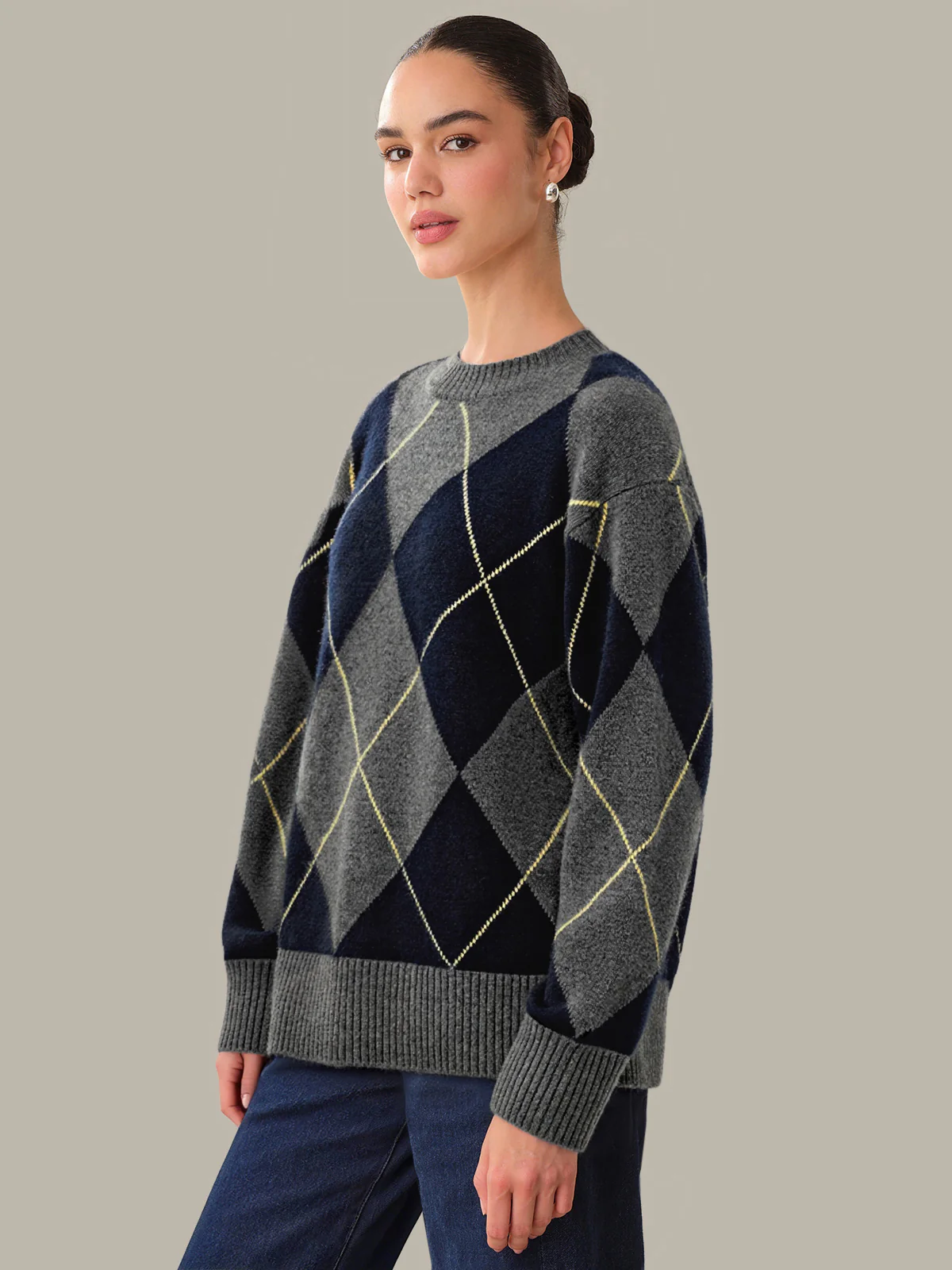 Holland: Oversized 100% Cashmere Argyle Sweater - Image 2