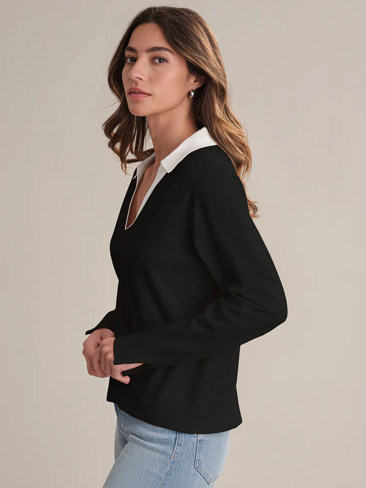 Maddi: V-Neck Double Collar Cotton Pullover - Image 2