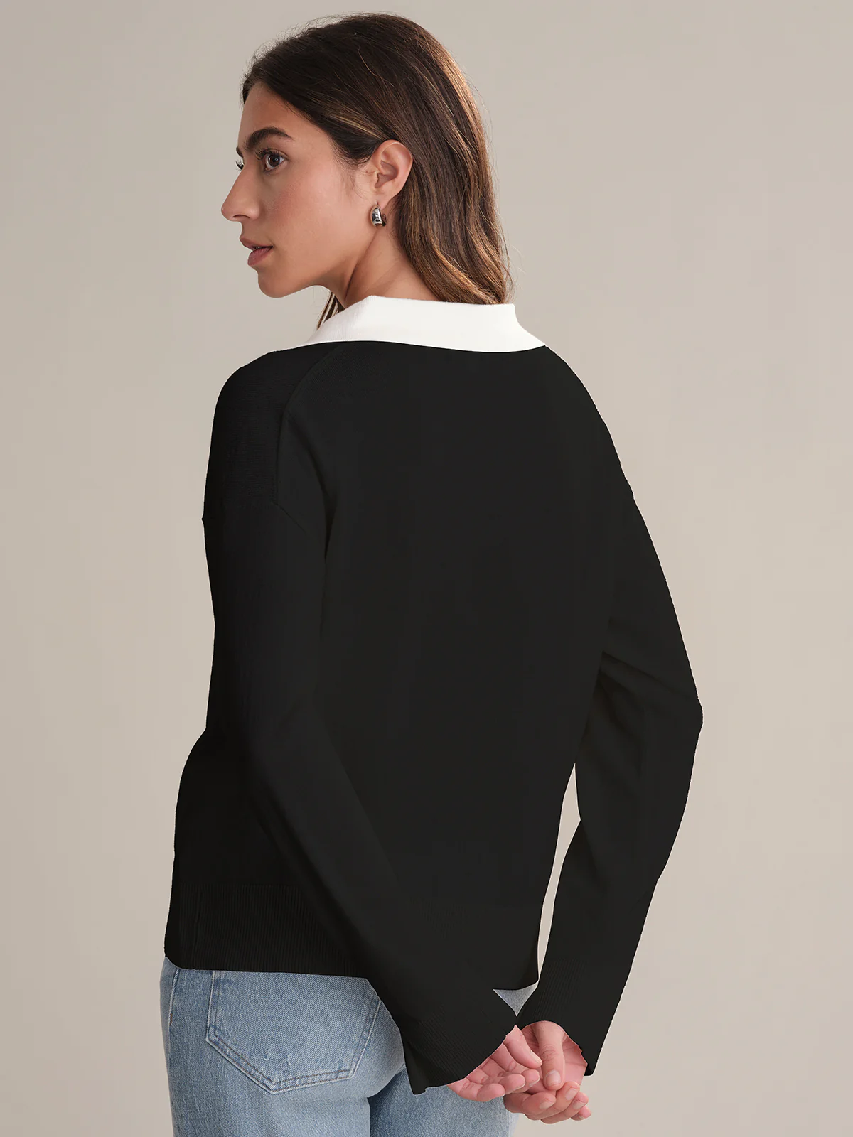 Maddi: V-Neck Double Collar Cotton Pullover - Image 3