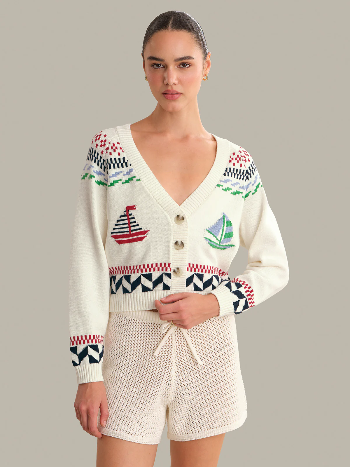Marina Nautical Button Front Cardigan - Image 2