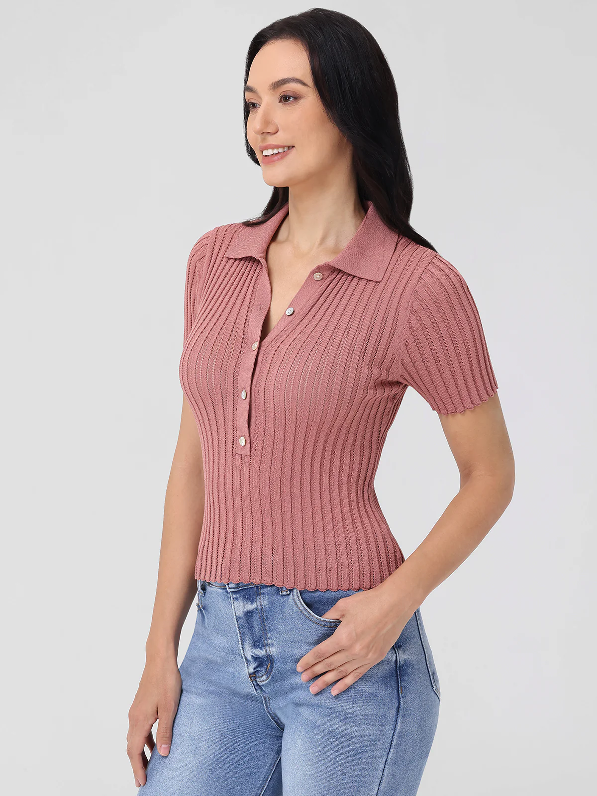 Maya: Johnny Collar Ribbed Top - Image 3