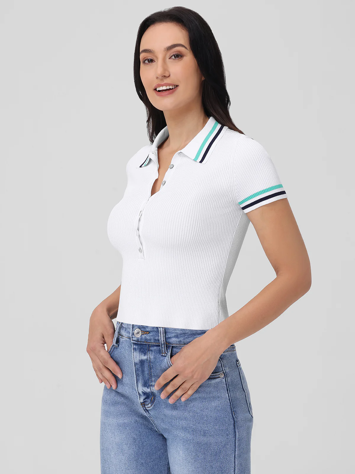 Millie: Tipped Polo Short Sleeve Sweater - Image 3