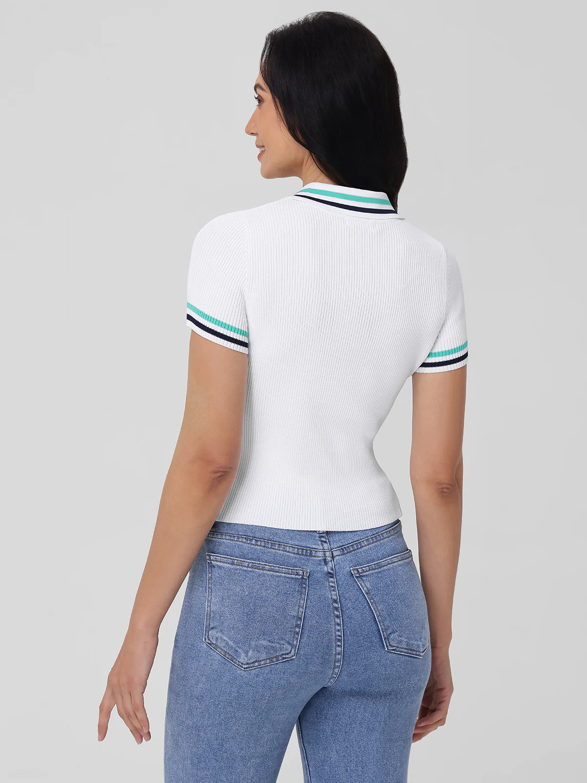 Millie: Tipped Polo Short Sleeve Sweater - Image 4