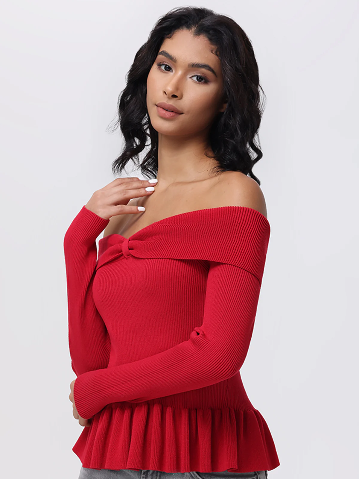Morgan: Off Shoulder Peplum Sweater - Image 2