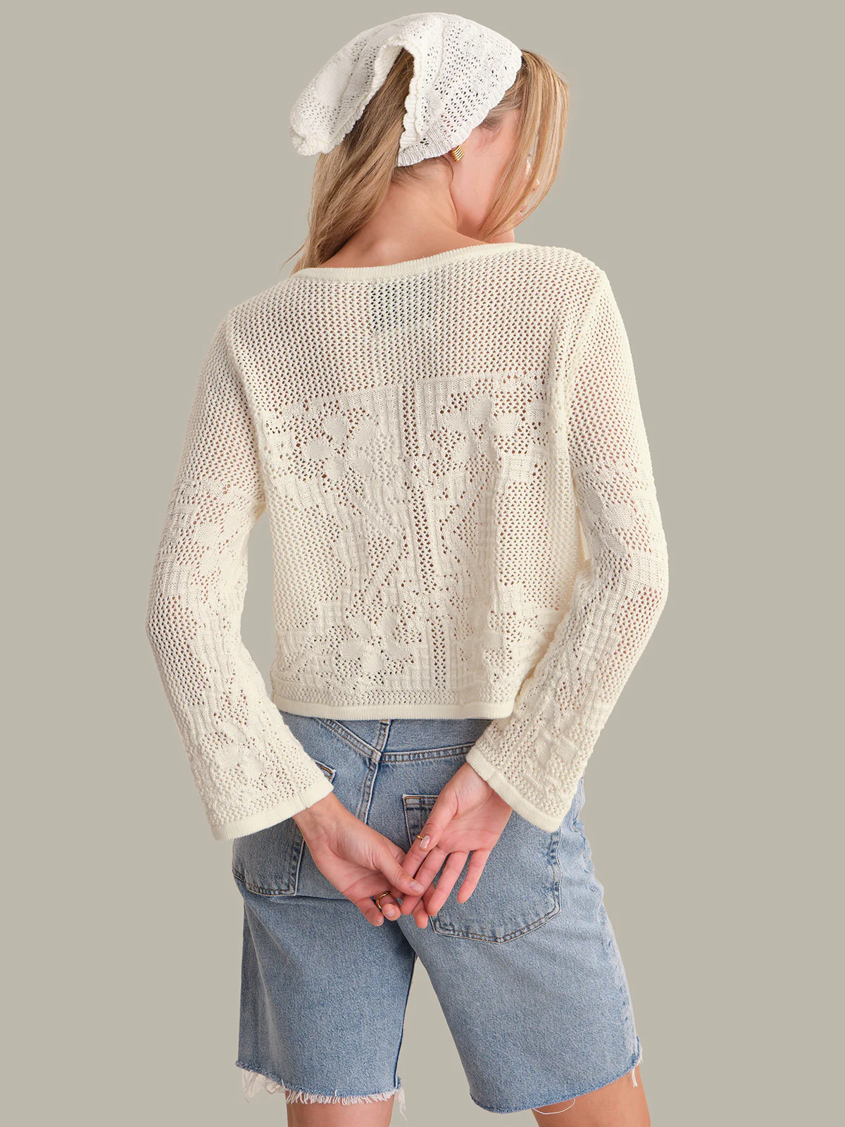 Nadia: Floral Pointelle Cotton Cardigan - Image 3