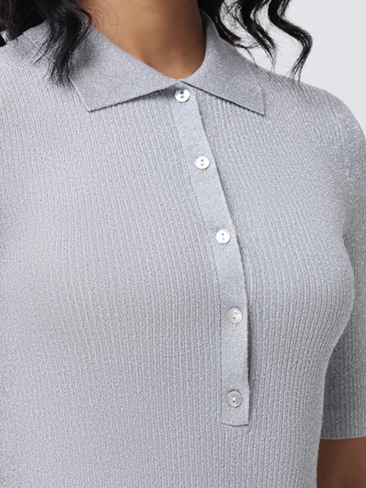 Ophelia: Metallic Johnny Collar Top - Image 5