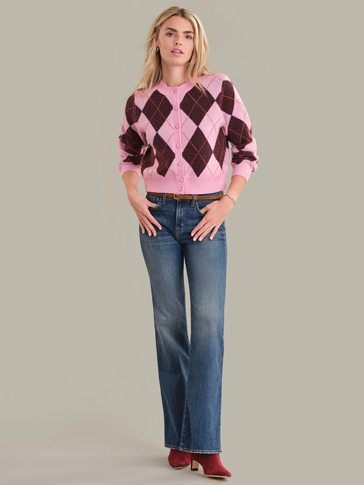 Parker: Diamond Check Crewneck Cardigan - Image 4