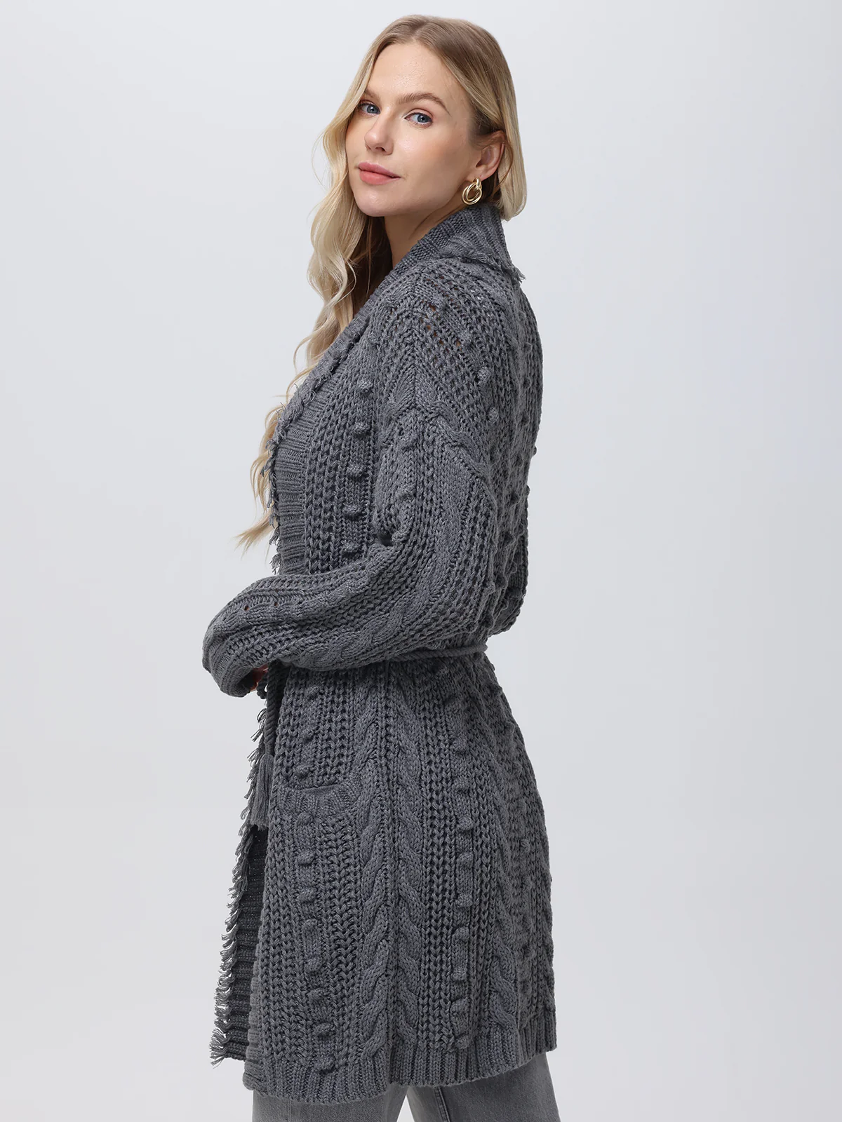 Penelope: Cable Long Wrap Cardigan - Image 3