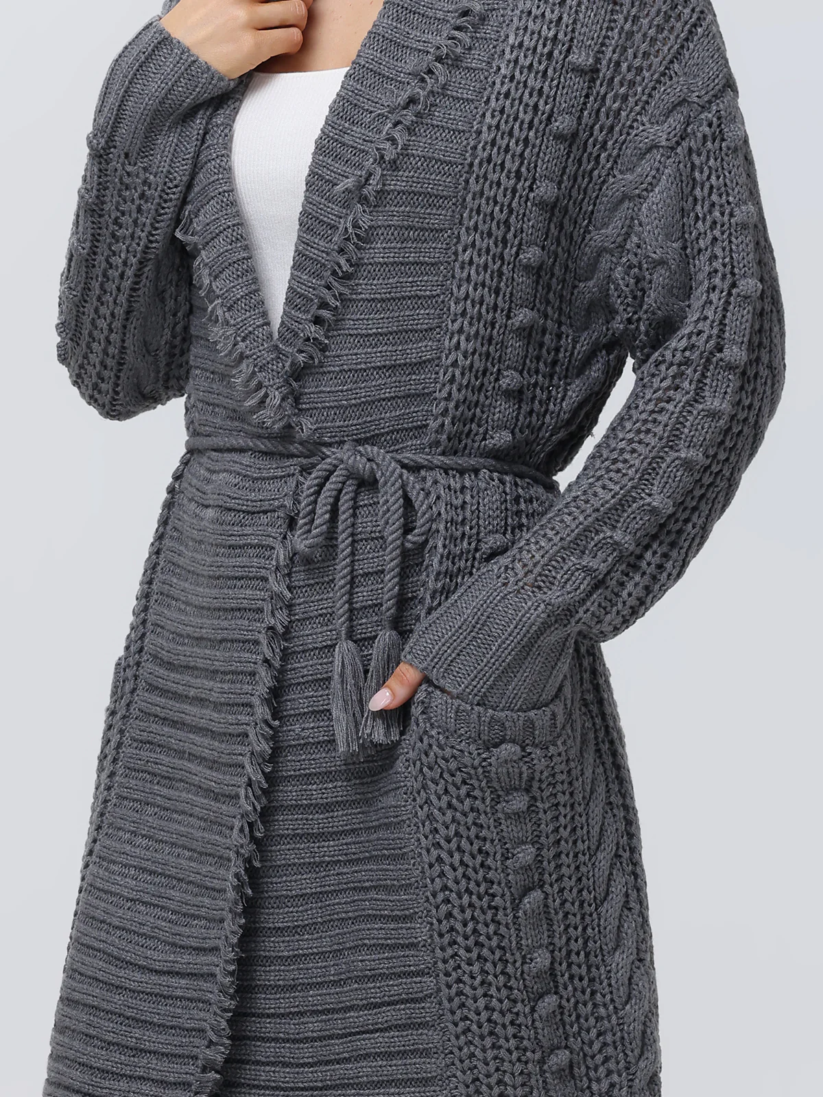 Penelope: Cable Long Wrap Cardigan - Image 4