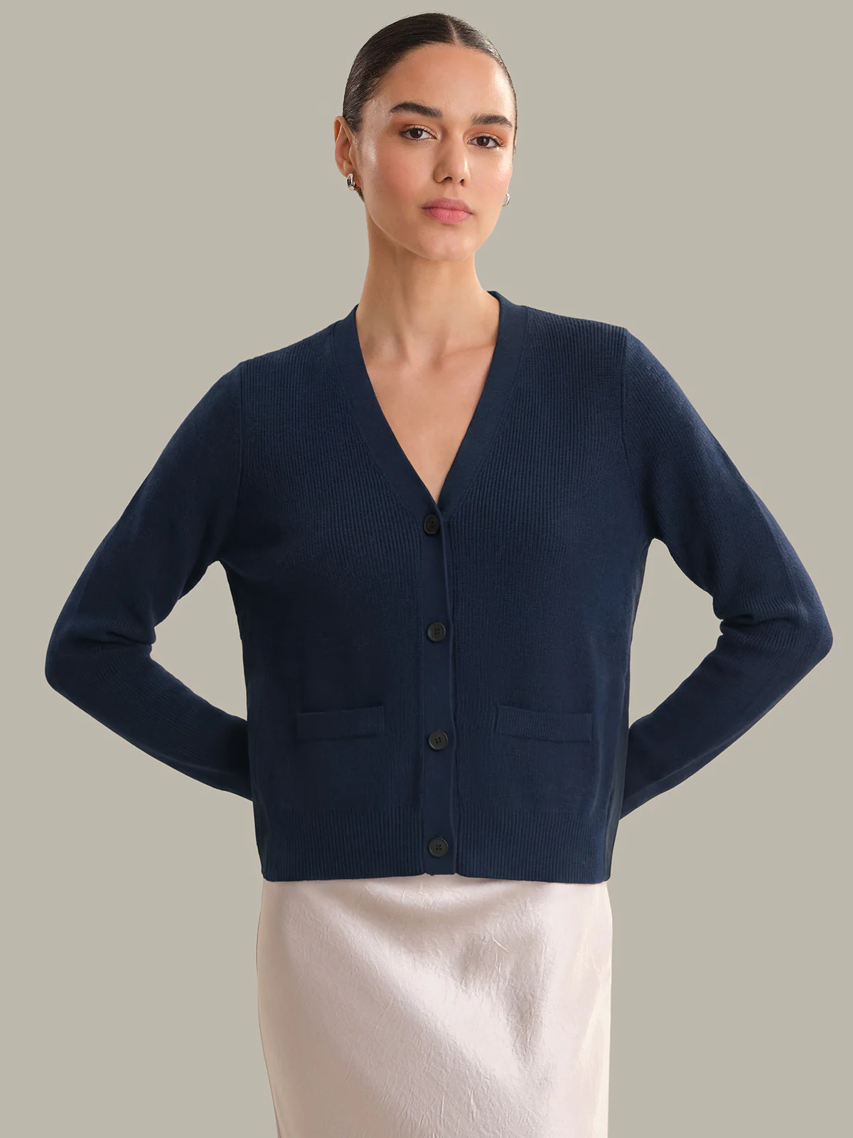 Petra: Cotton x Pleated Detail Cardigan - Image 2