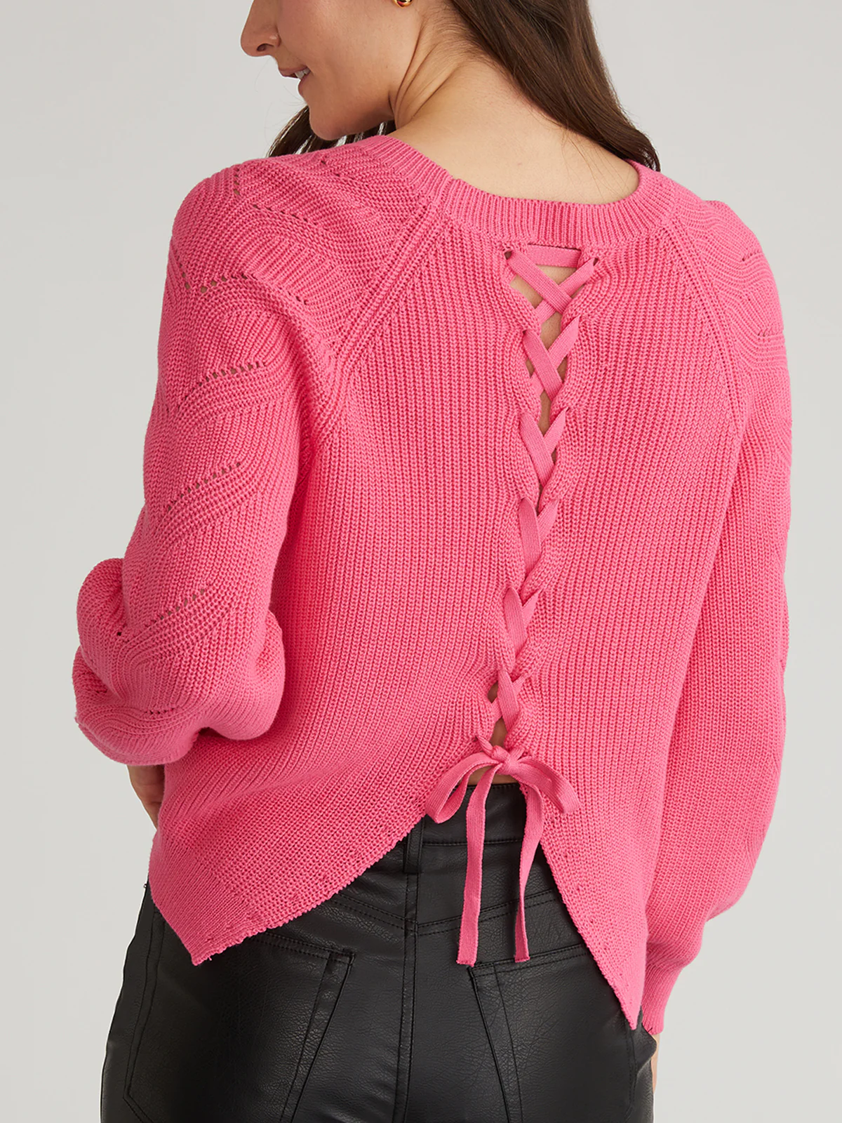 Phoebe: Cotton Lace-Up Open Back Raglan Pullover - Image 3