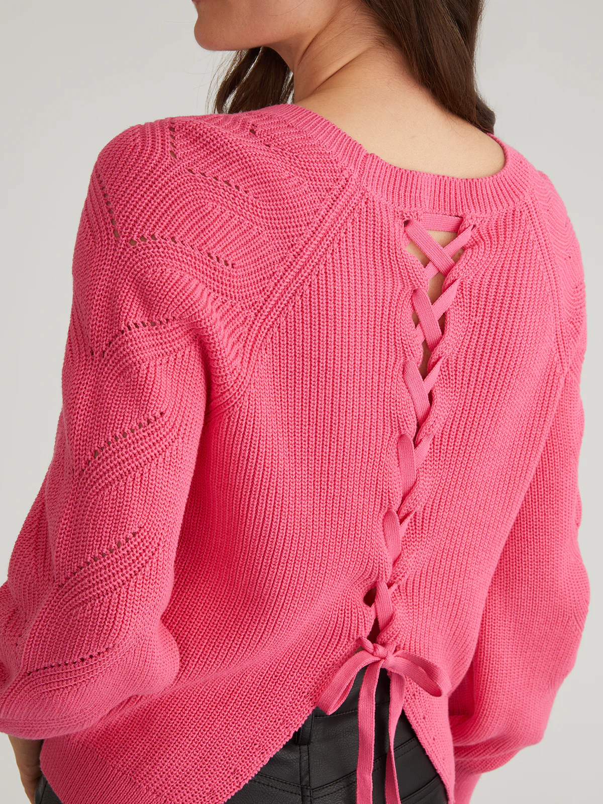Phoebe: Cotton Lace-Up Open Back Raglan Pullover - Image 5
