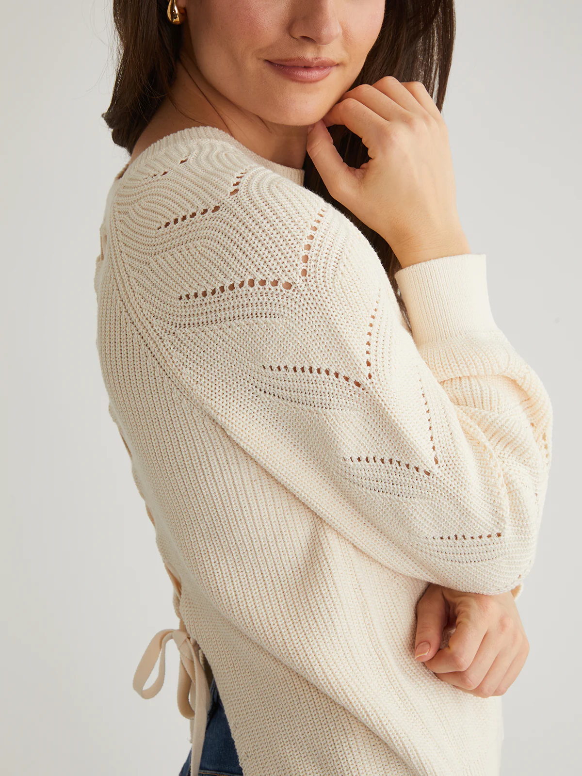 Phoebe: Cotton Lace-Up Open Back Raglan Pullover - Image 5