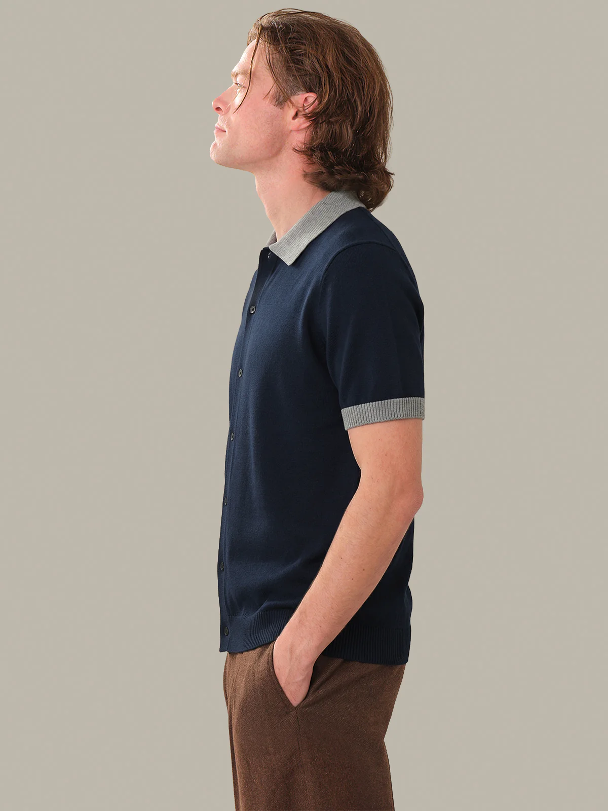 Ray: Men's Cotton Colorblock Polo Cardigan - Image 2