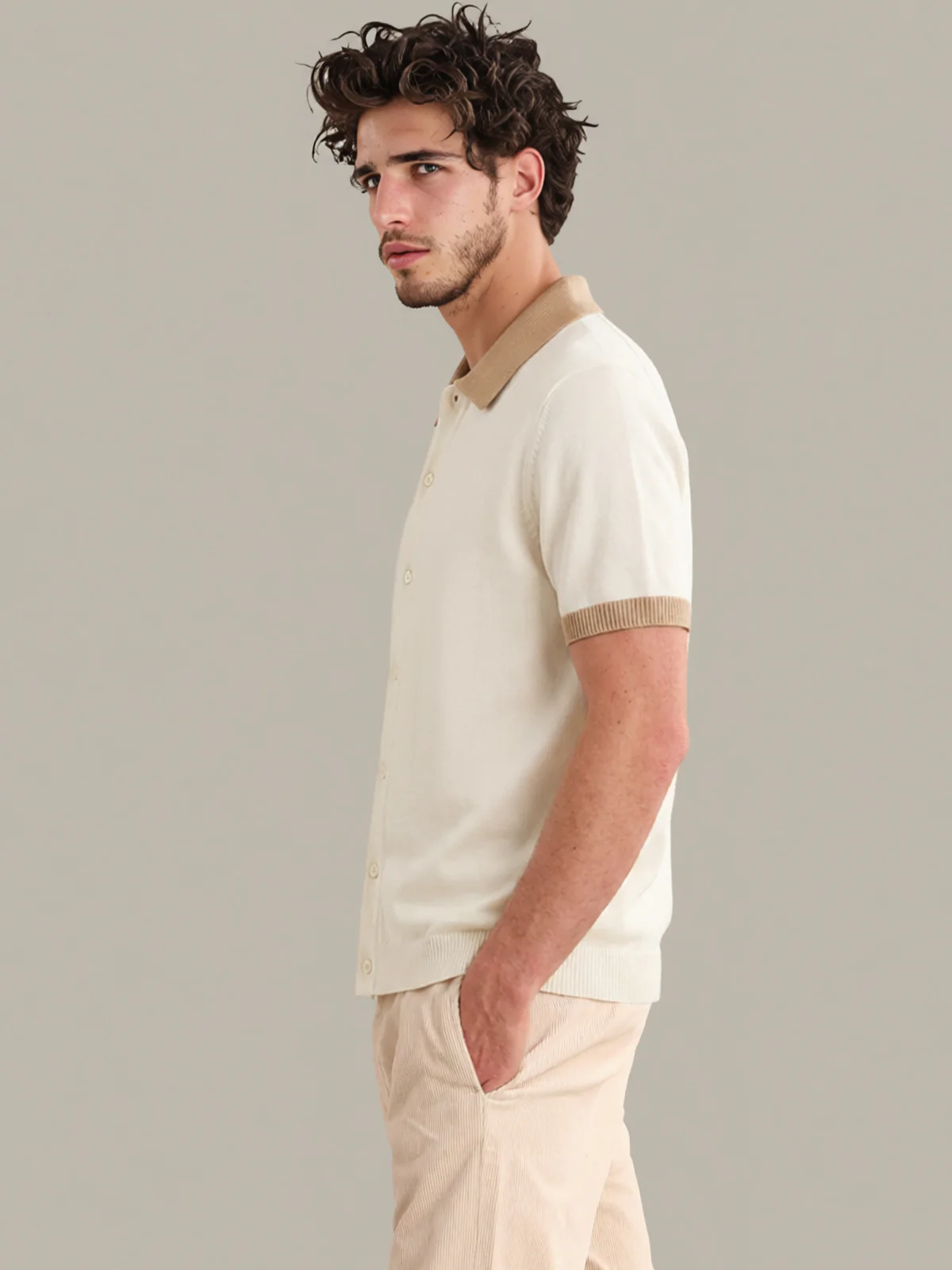 Ray: Men's Cotton Colorblock Polo Cardigan - Image 2