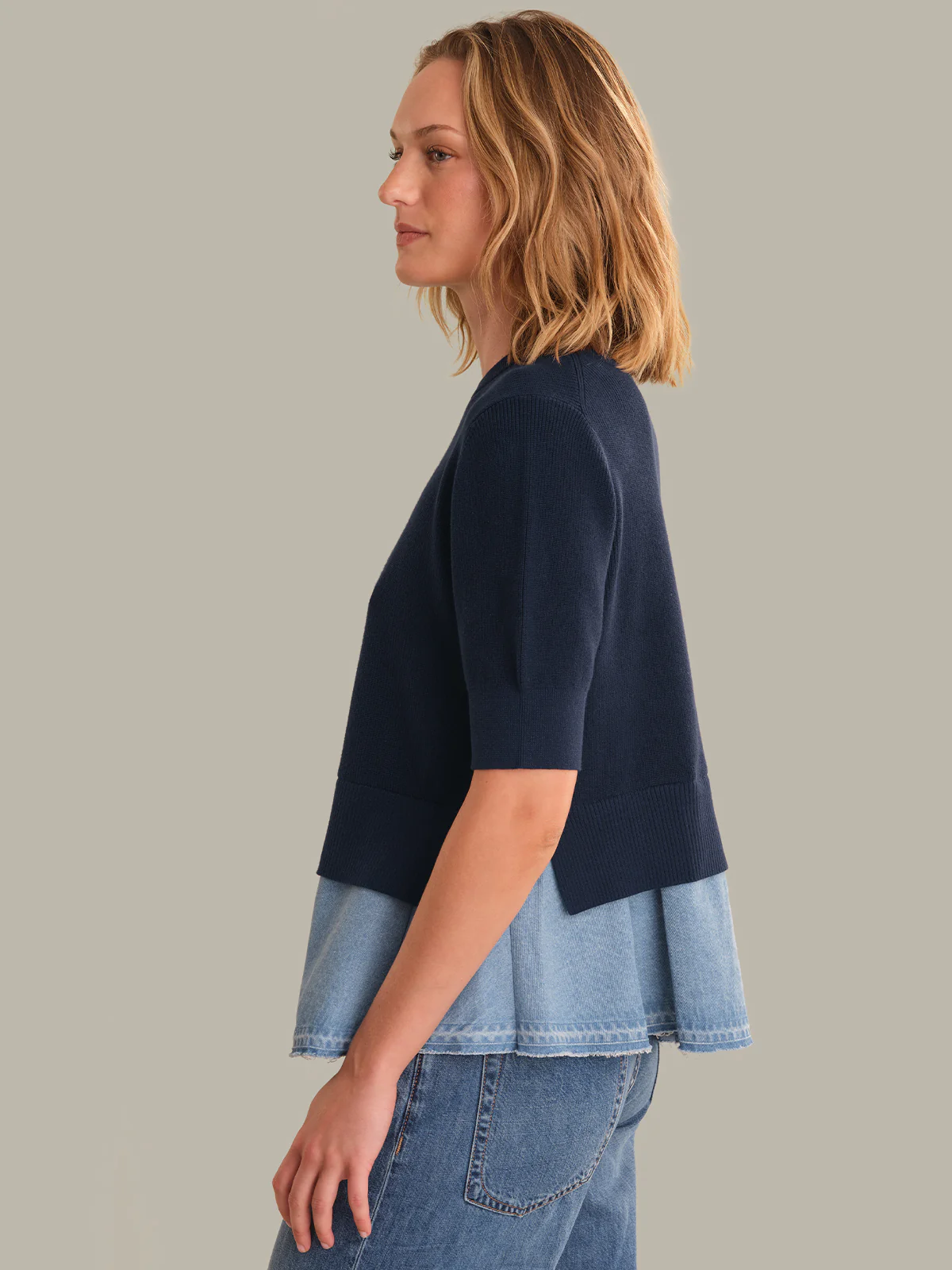 Romy: Cotton Denim x Knit Sweater - Image 2