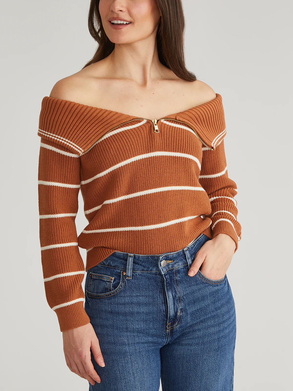 Sierra: Cotton Stripe Off Shoulder Pullover - Image 2
