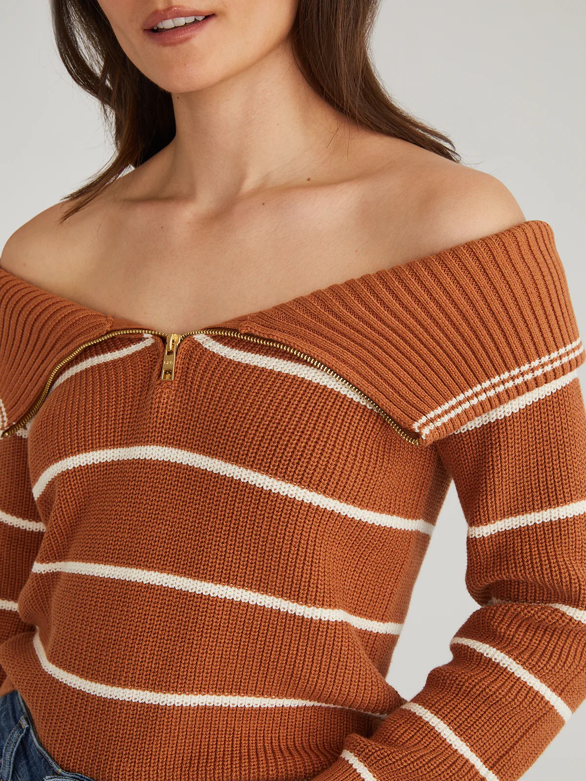 Sierra: Cotton Stripe Off Shoulder Pullover - Image 5