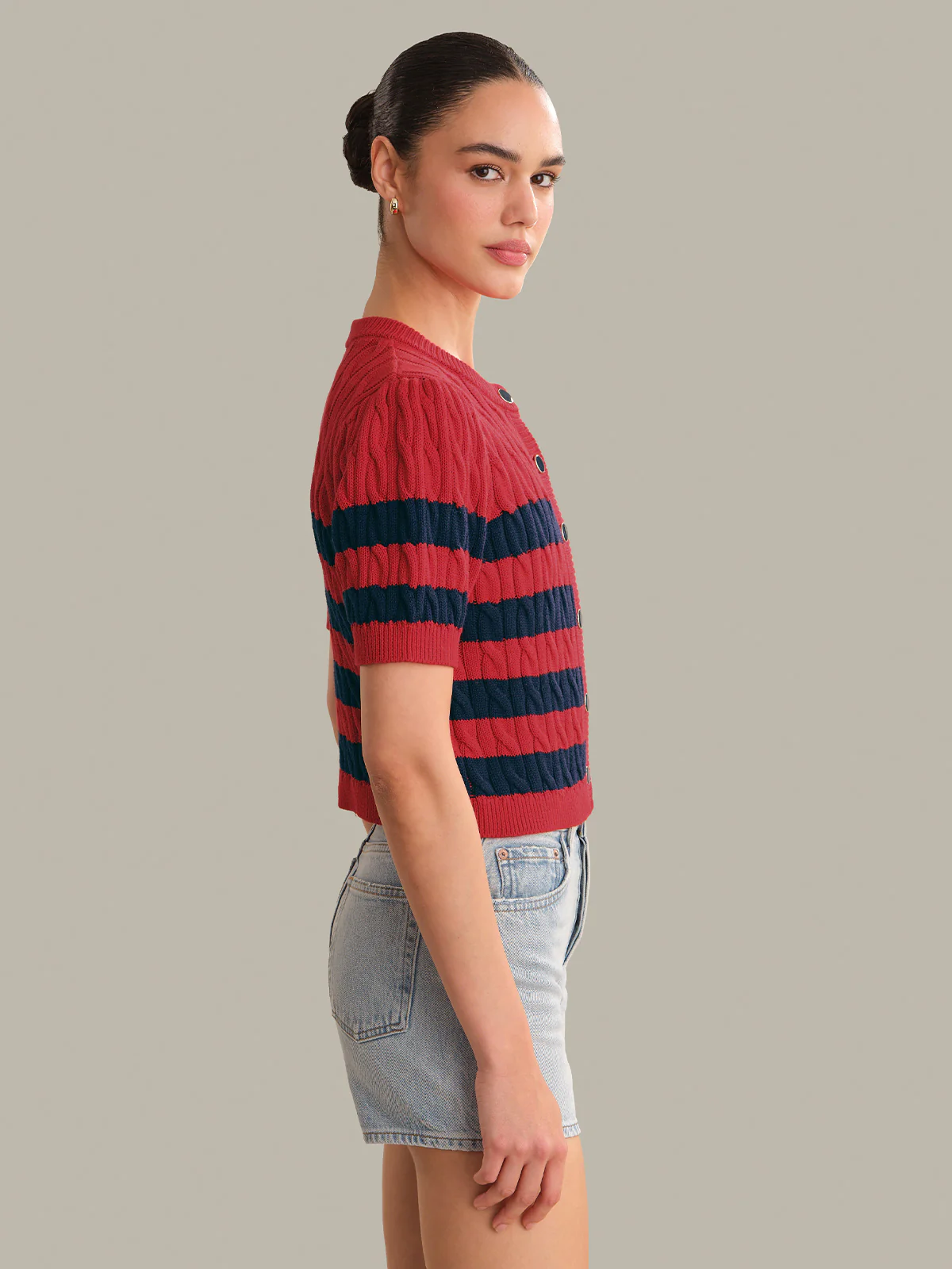 Tallulah Striped Puff Sleeve Cable Cardigan - Image 2