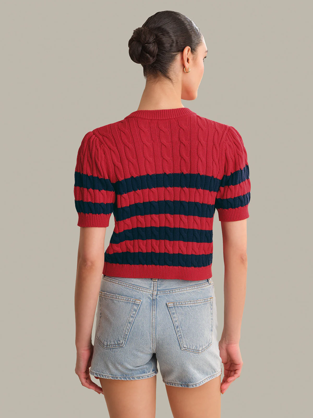 Tallulah Striped Puff Sleeve Cable Cardigan - Image 3