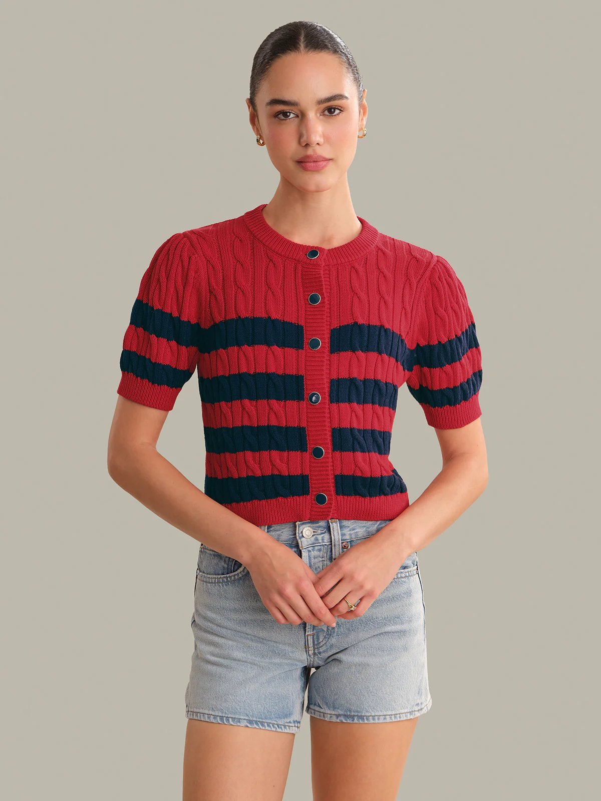 Tallulah Striped Puff Sleeve Cable Cardigan - Image 4