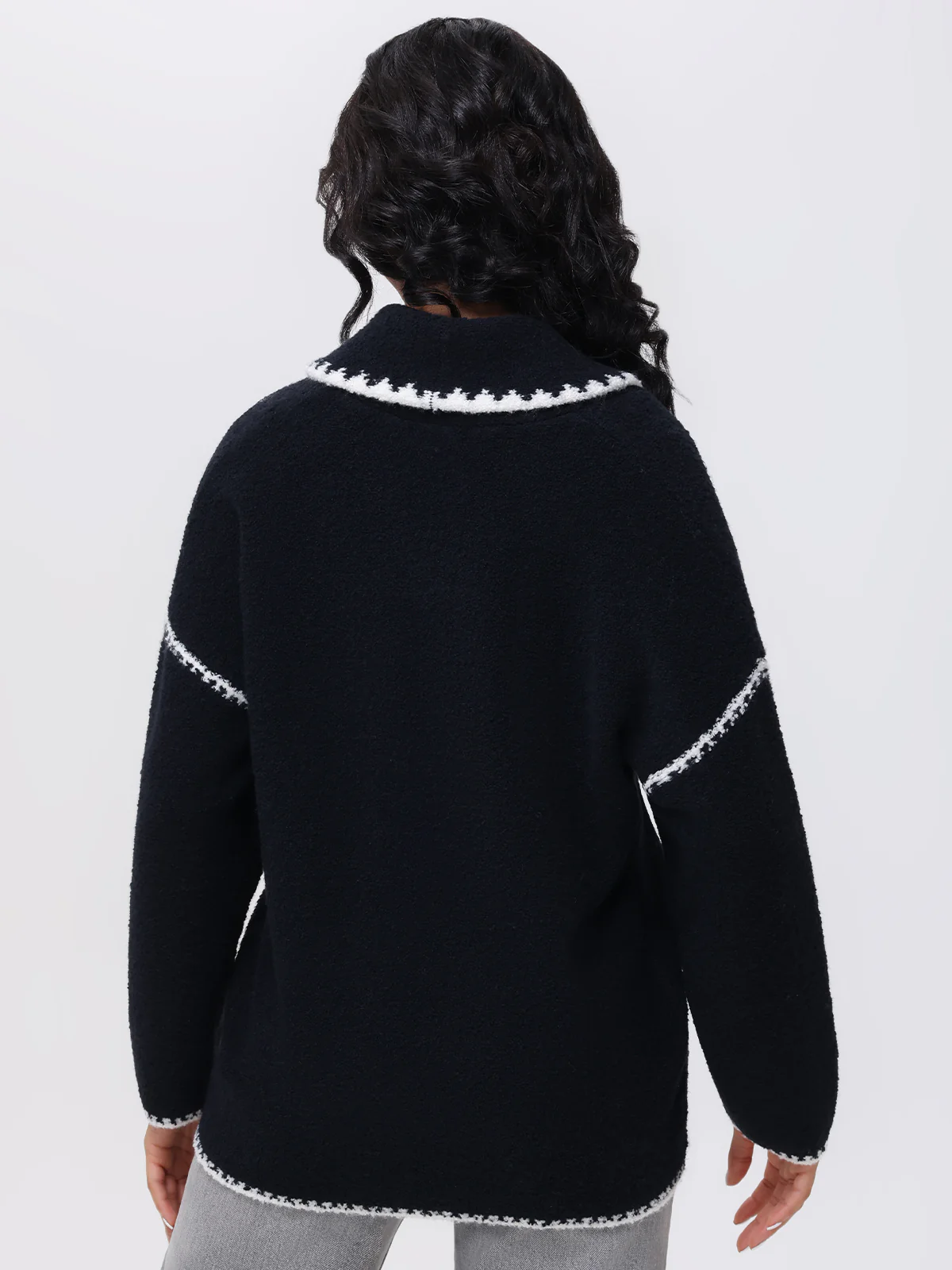 Tierney: Whipstitch Scarf Neckline Cardigan - Image 3